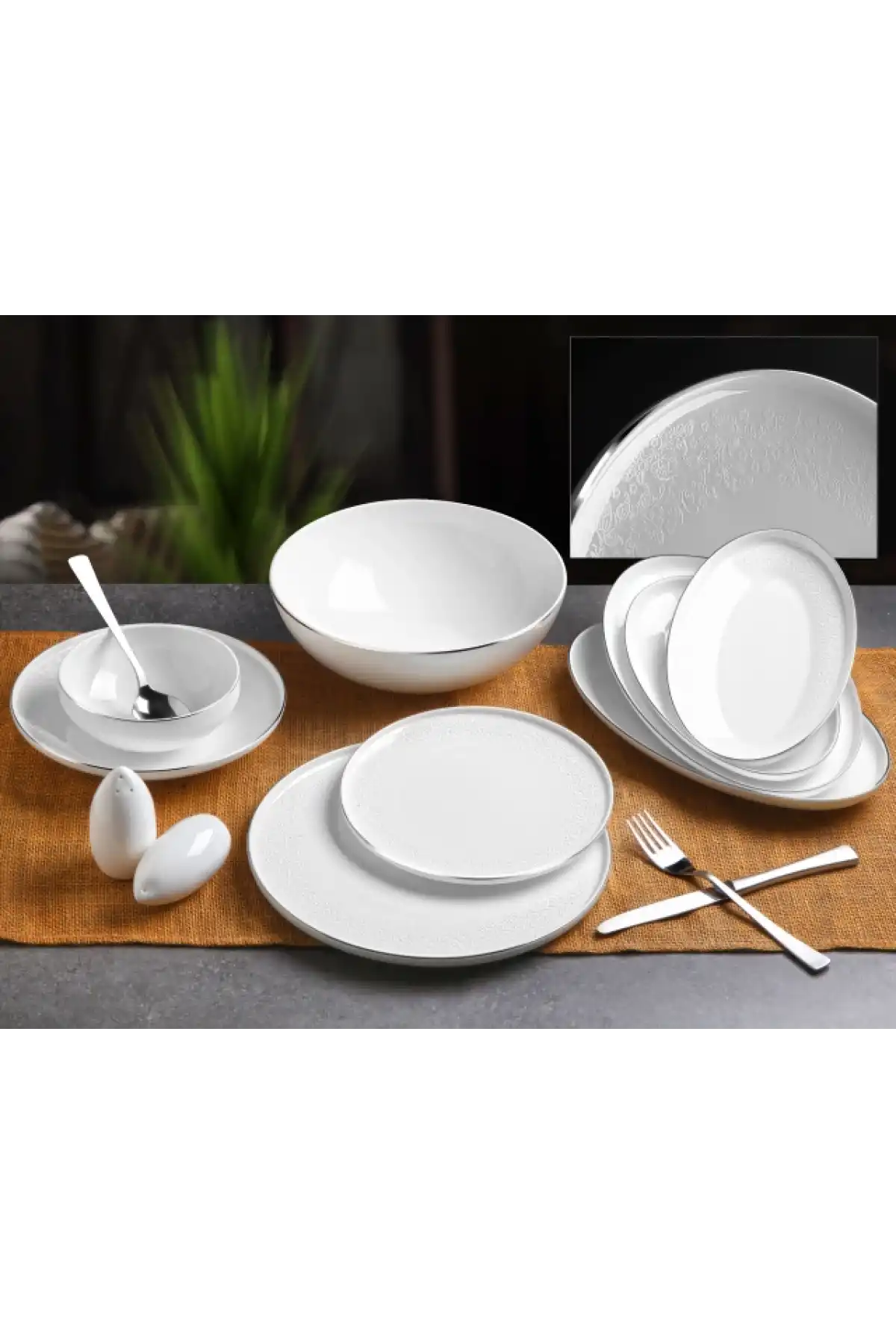 Gönül GNL3153 Silver Porselen Yemek Takımı 55 Parça