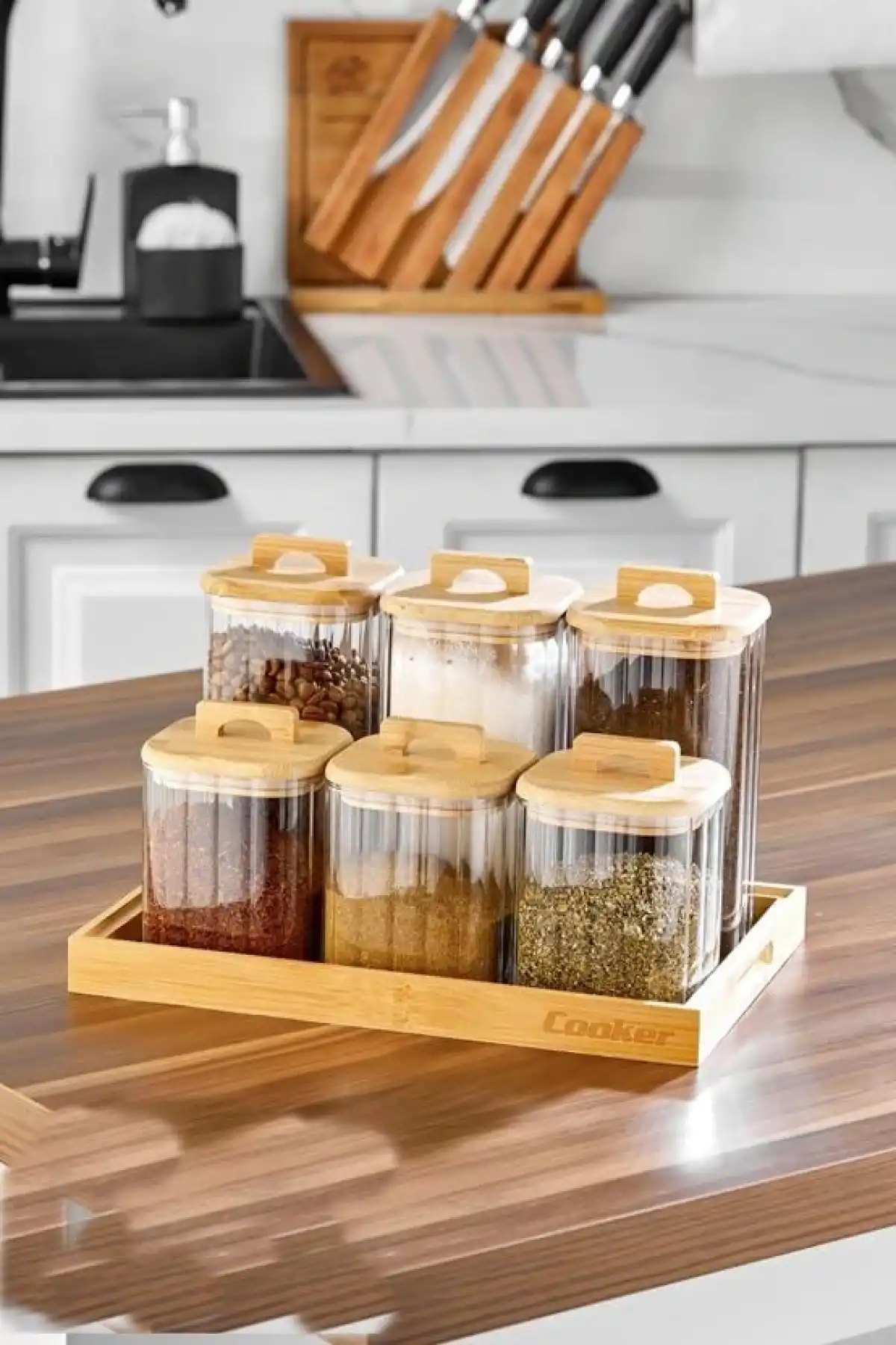 Cok Porselen 6lı Cam Baharat Seti