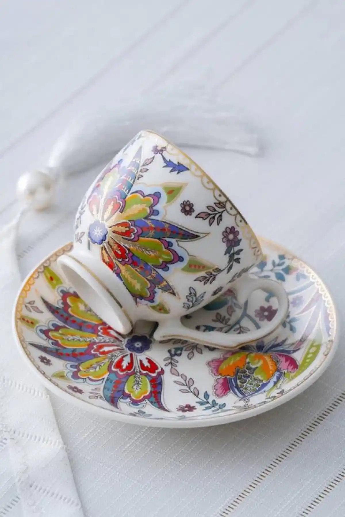 Acar KAI6587 Çiçek Desenli Porselen Kahve Seti 6lı