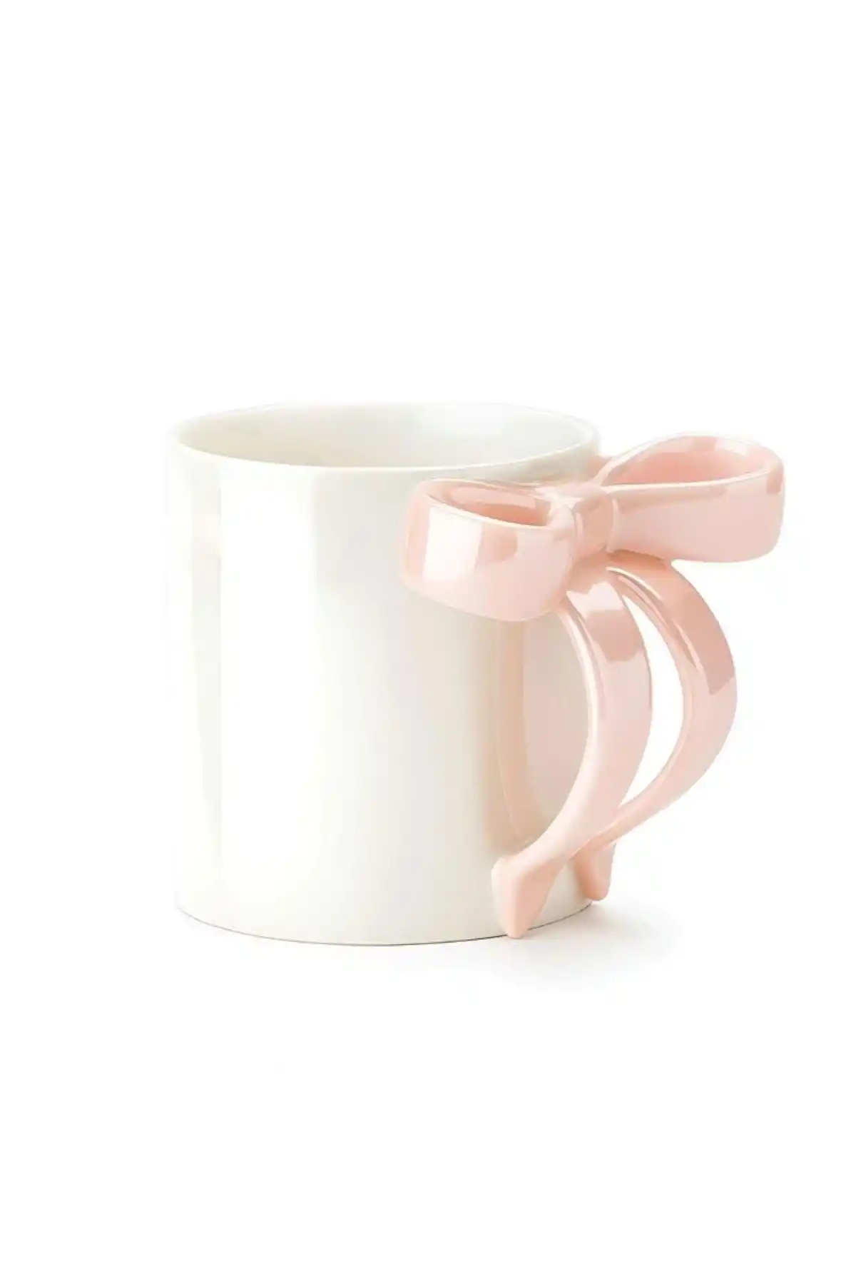 Mien MEN SPR0372 Pembe Fiyonk Kulplu Beyaz Porselen Kupa 300 ml