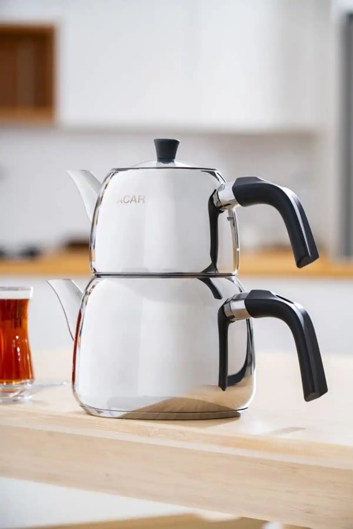 Acar AR8587 Alvez Orta Boy Çelik Çaydanlık Takımı