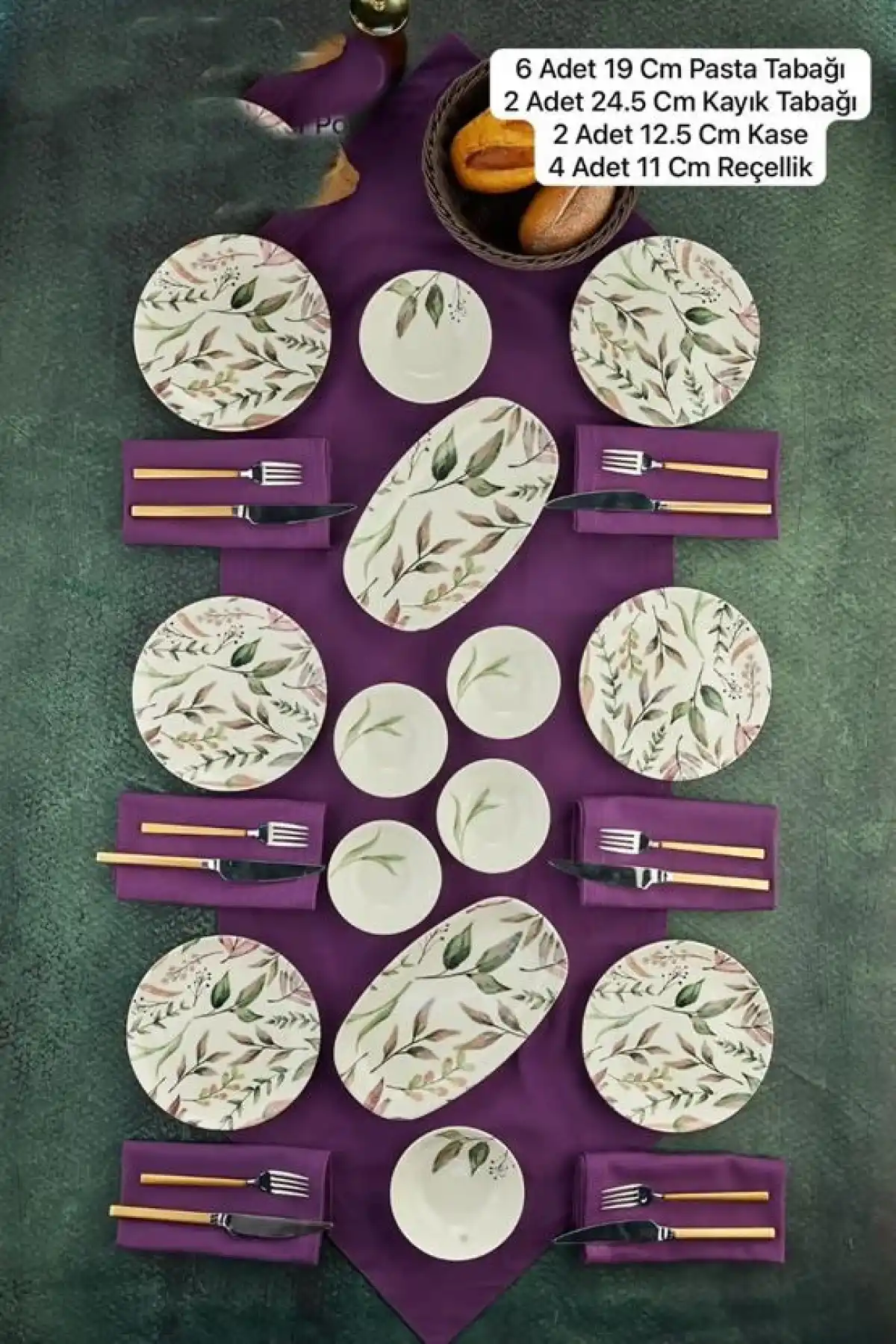 Cooker CKR4259 Yaprak Desenli Beyaz Porselen Kahvaltı Seti 14 Parça