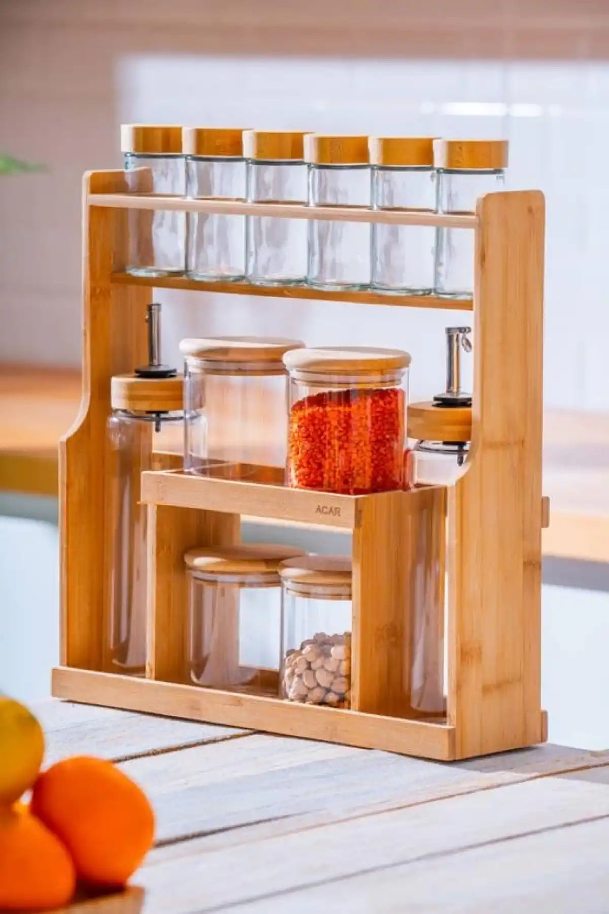 Acar LND7589 Bambu Stantlı ve Kapaklı Baharatlık 12li
