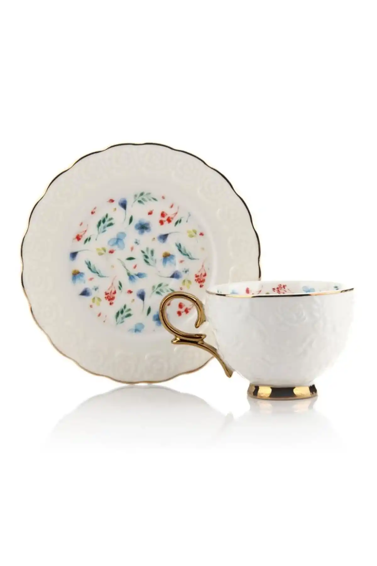 Mien MEN SPR0369 Çiçek Desenli Porselen Kahve Fincanı Seti 6lı