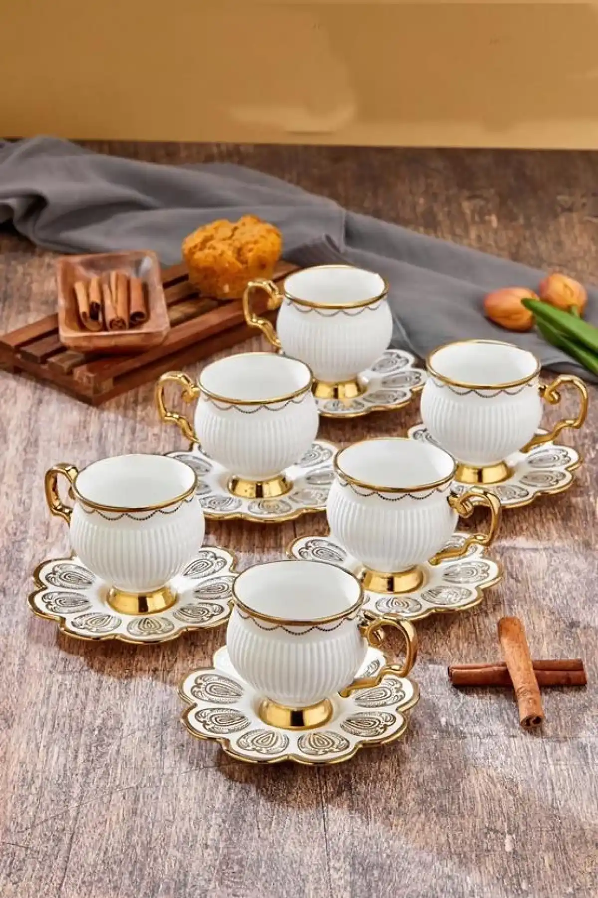 Cooker CKR3464 Gold Detaylı Beyaz Porselen Fincan Seti 6lı