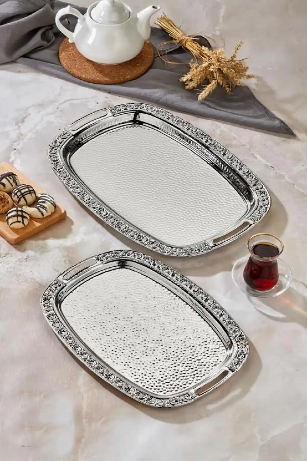 Cooker CKR3566 Çiçek Desenli Sunum Tepsisi 2li