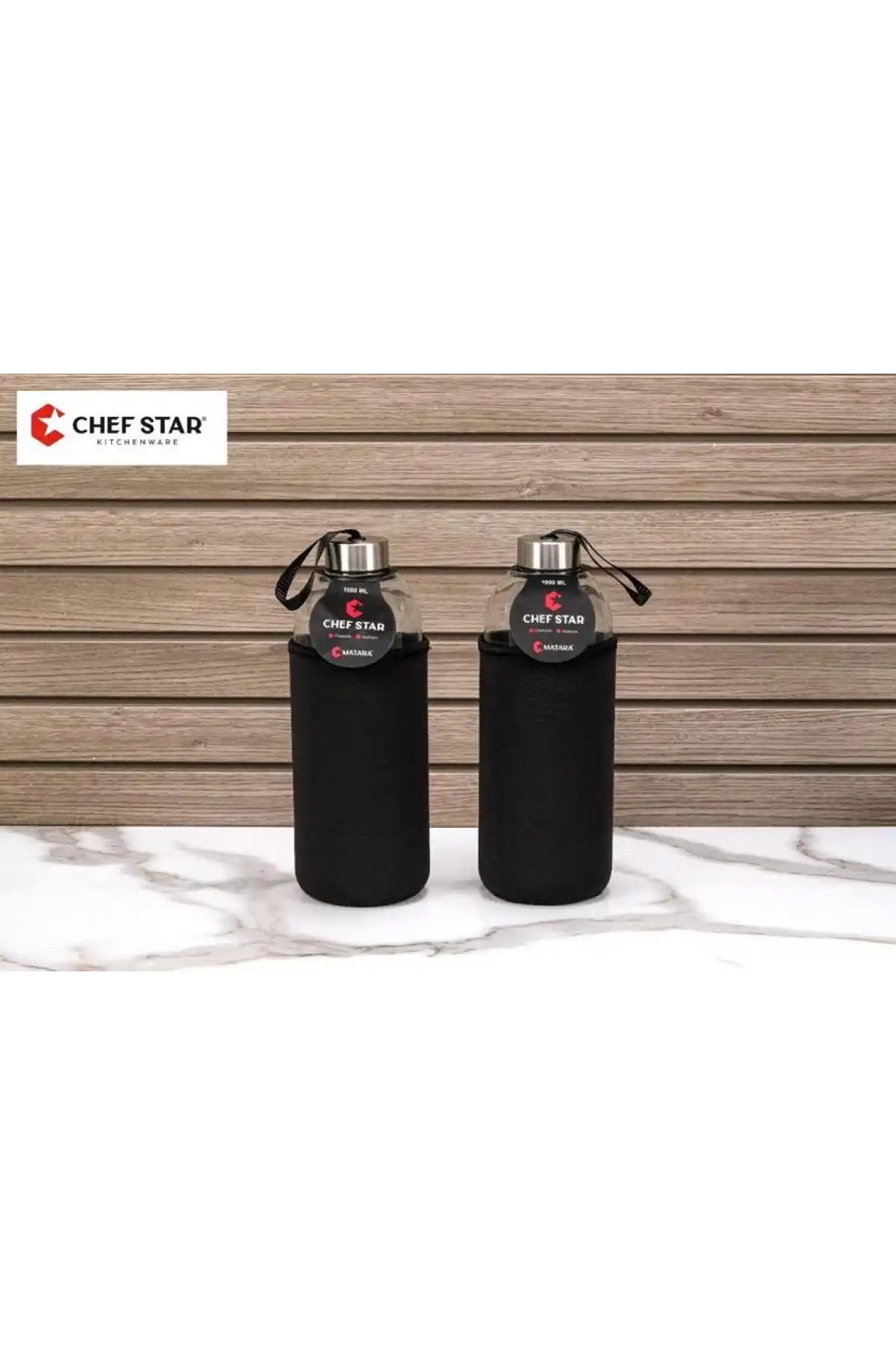 Doğaner MNB4114 Siyah Kılıflı Cam Matara 1 Lt