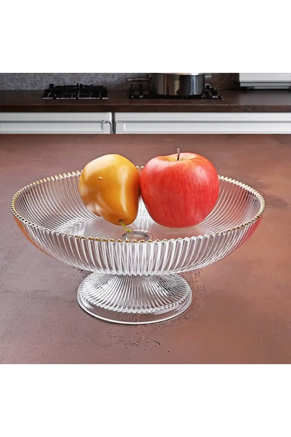 Kosova Gold Detaylı Ayaklı Cam Meyvelik 25 cm