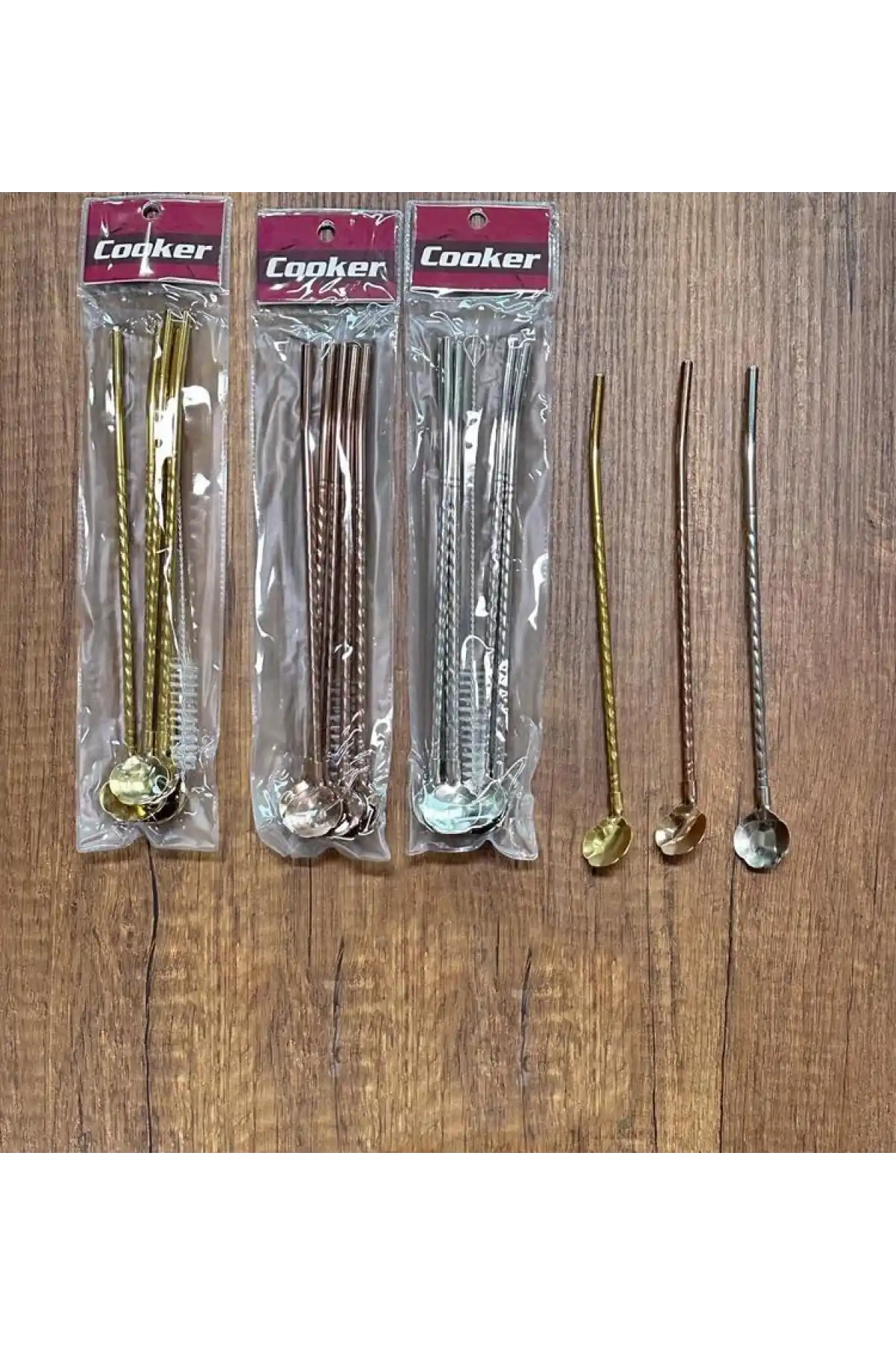 Cooker Yuvarlak Detaylı Çelik Pipet 6lı