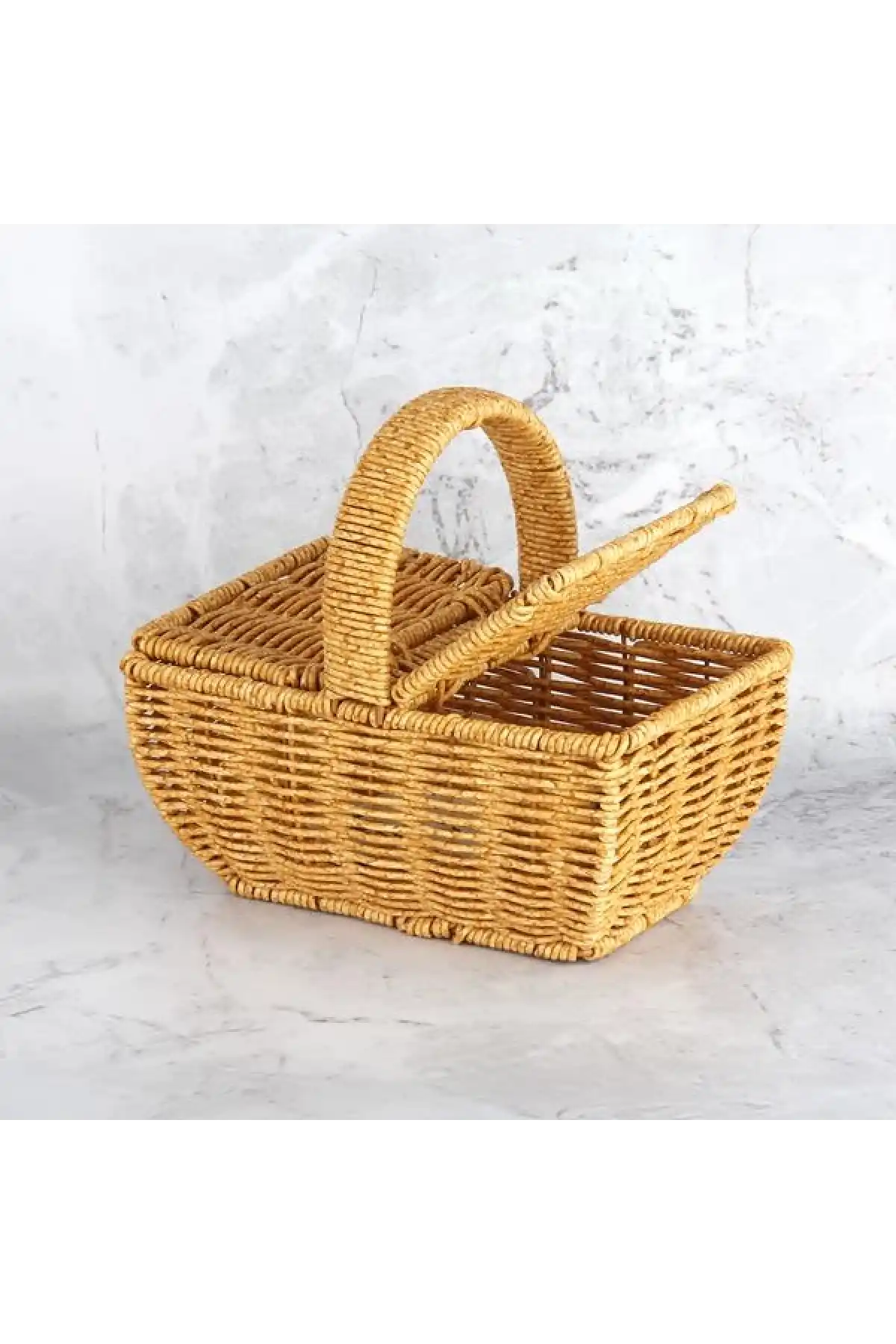 Mien Dikdörtgen Kulplu Örgü Sepet