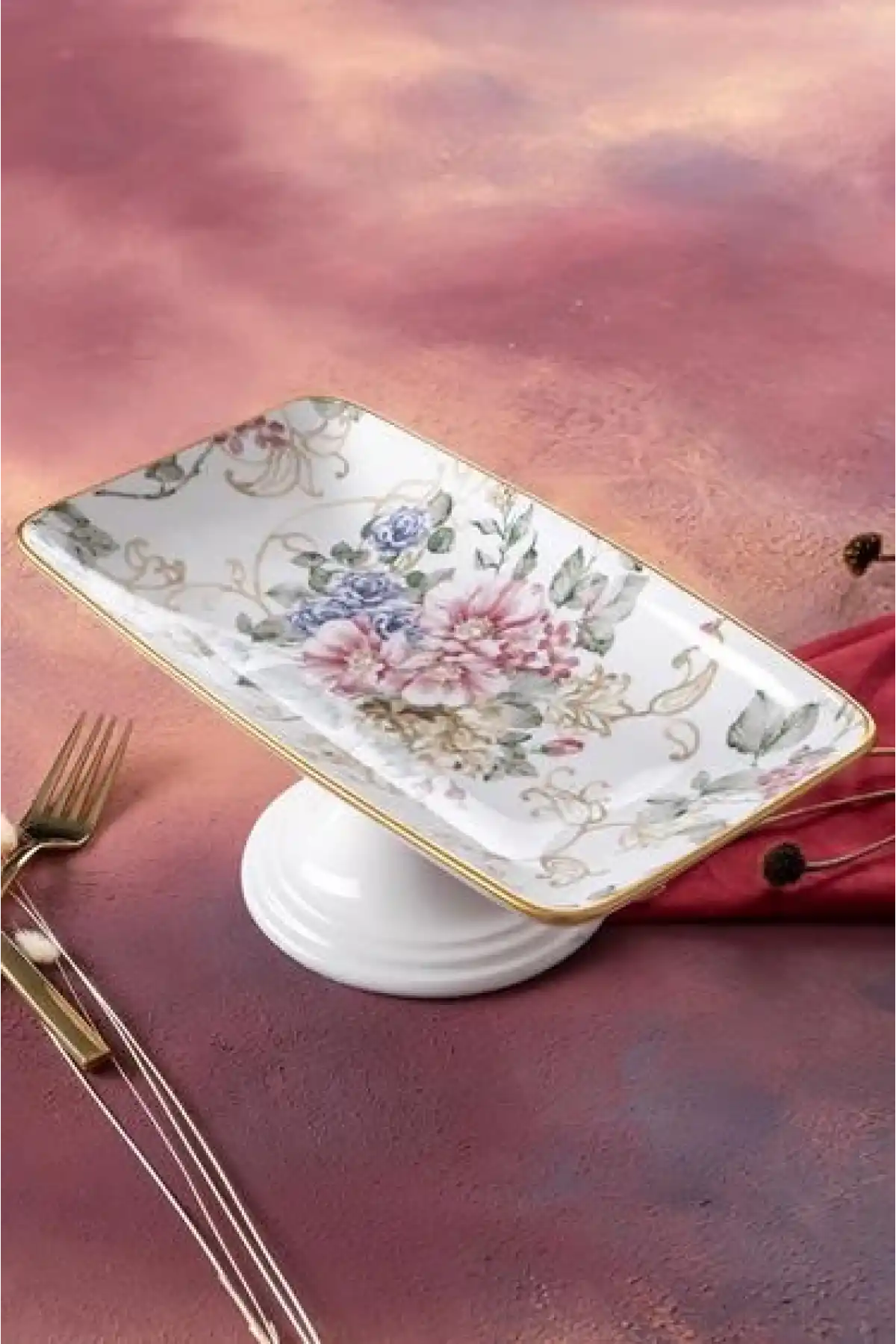 Acar Rosa Ayaklı Seramik Sunum Tabağı 28x16x11 cm