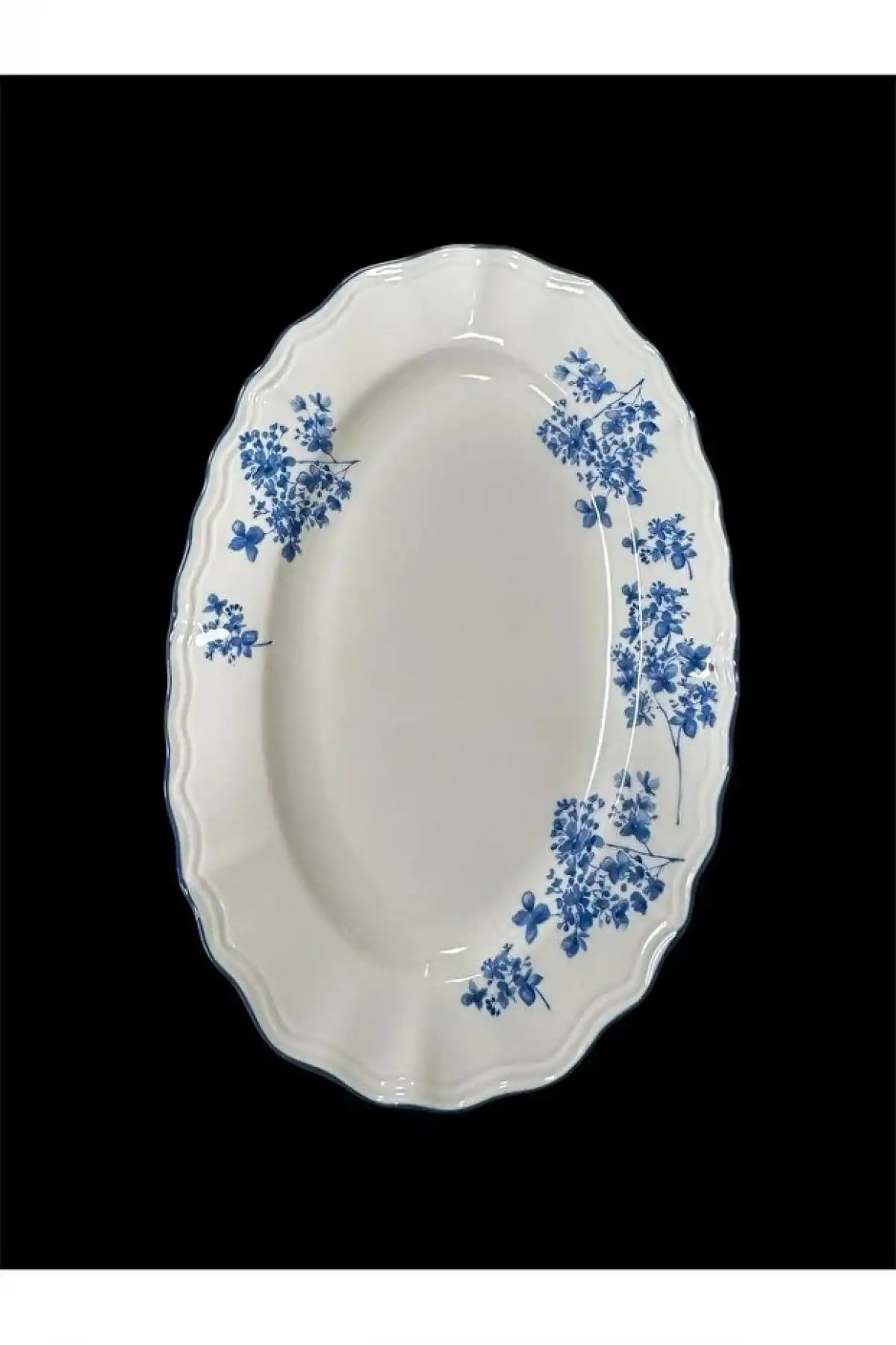 Acar Garden Mavi Çiçek Desenli Beyaz Porselen Oval Tabak 21x14 cm