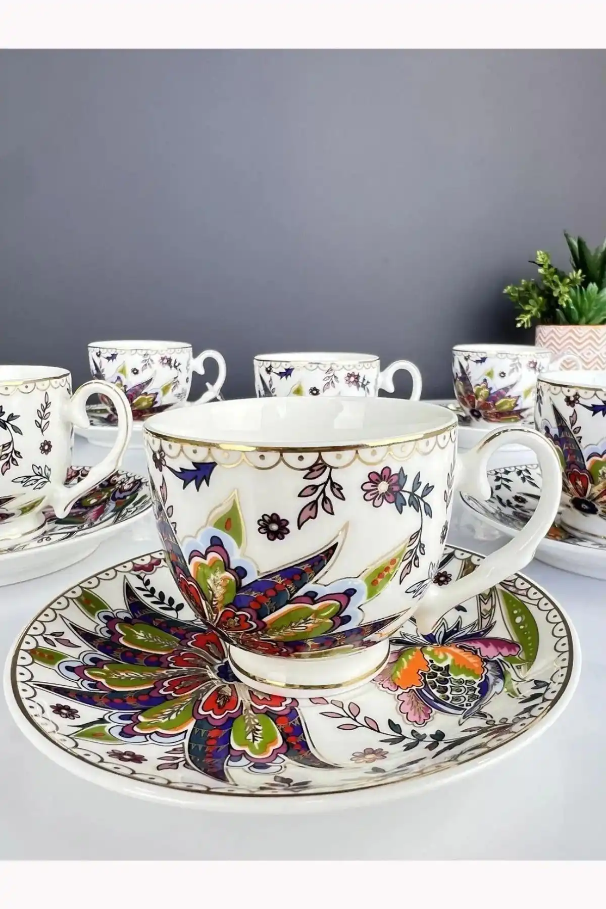 Acar GRN5034 Kaira Çiçek Desenli Porselen Kahve Fincan Takımı 6lı