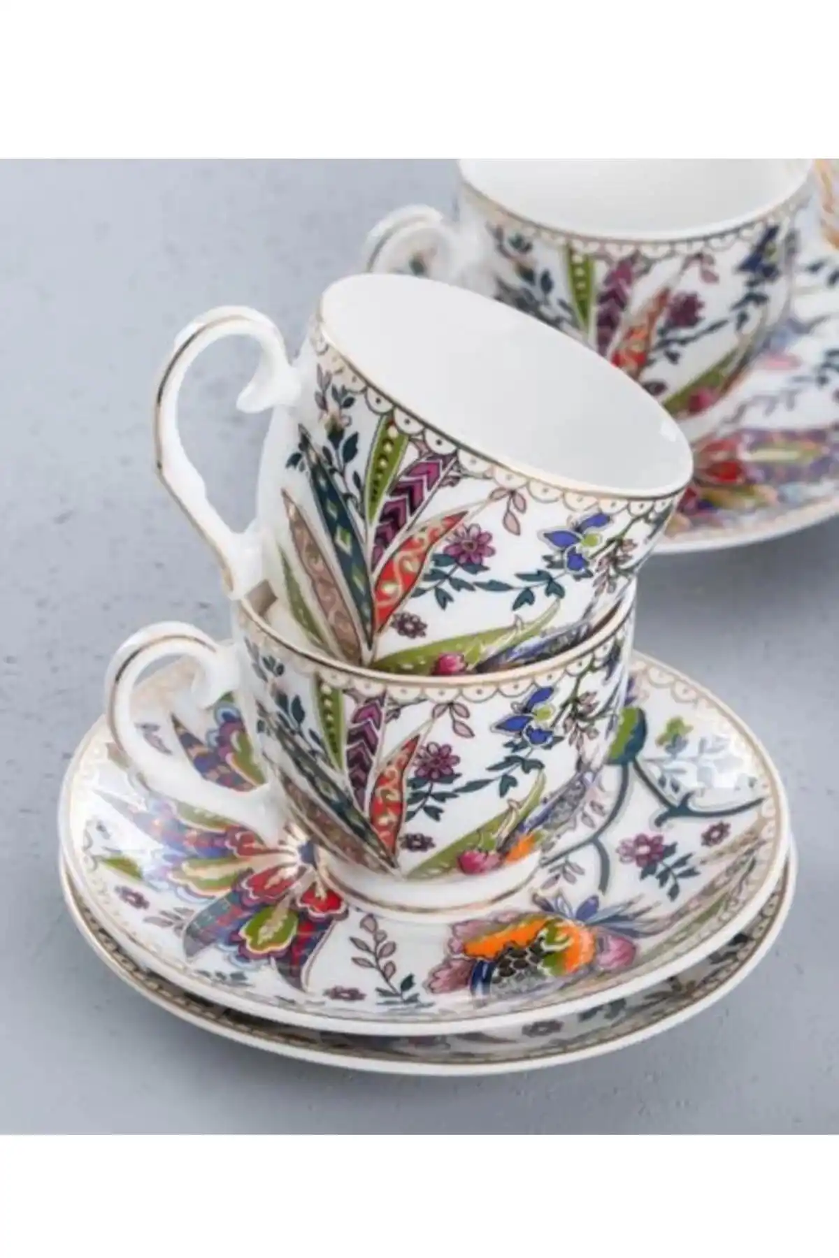 Acar GRN5034 Kaira Çiçek Desenli Porselen Kahve Fincan Takımı 6lı