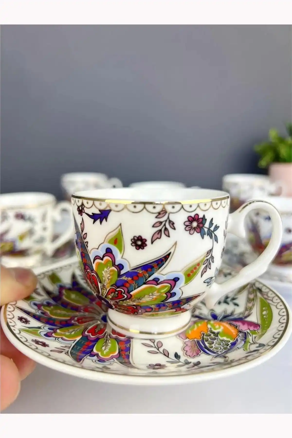 Acar GRN5034 Kaira Çiçek Desenli Porselen Kahve Fincan Takımı 6lı