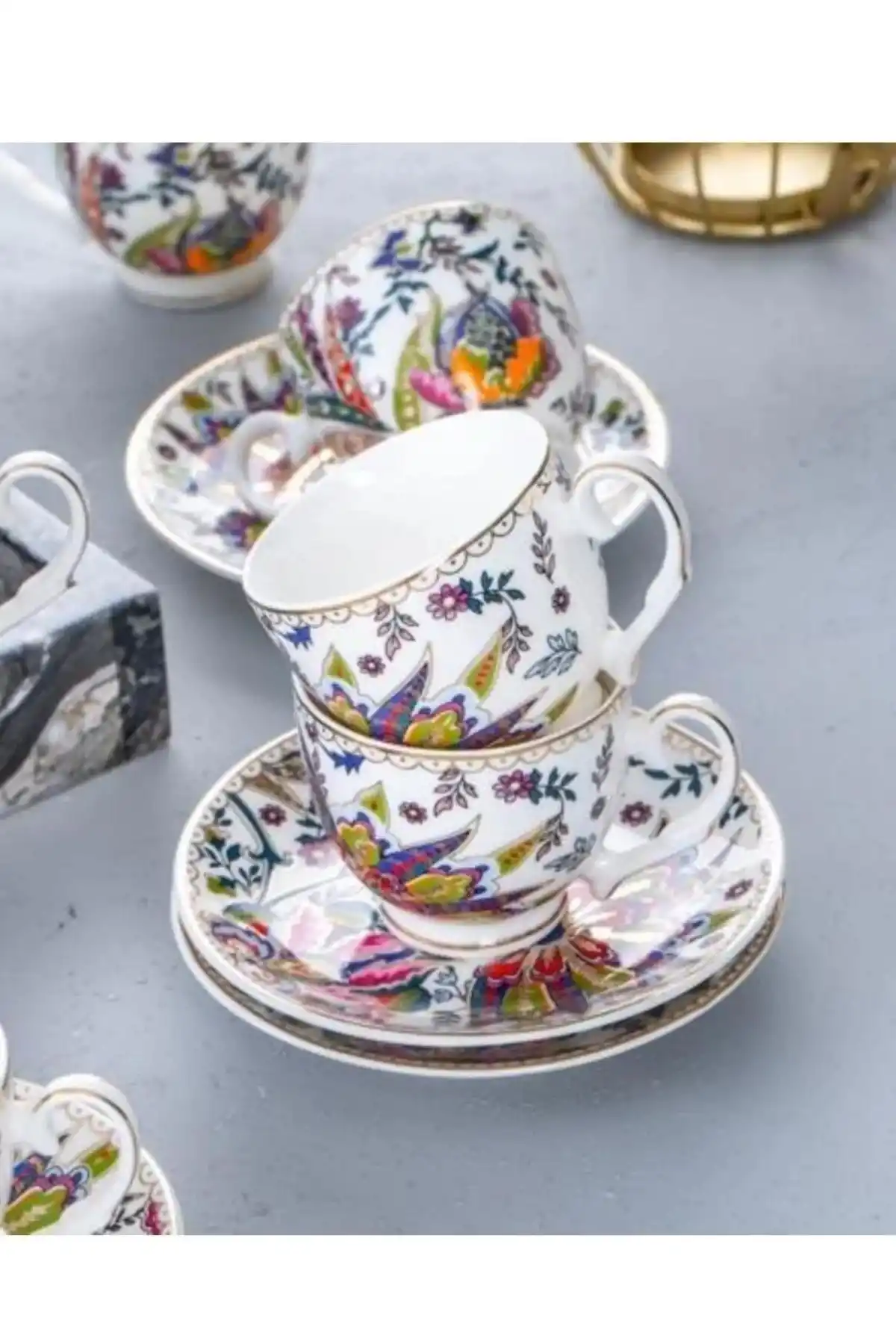 Acar GRN5034 Kaira Çiçek Desenli Porselen Kahve Fincan Takımı 6lı
