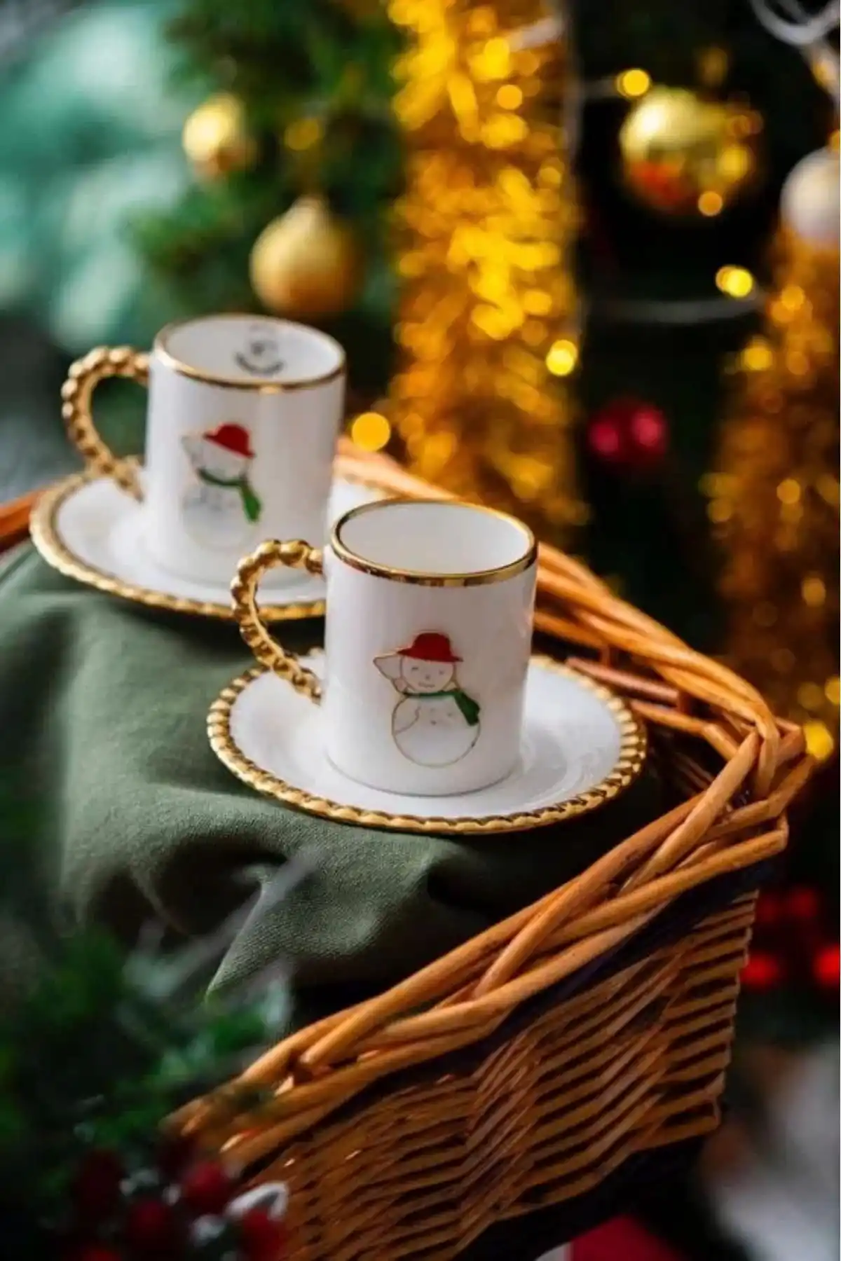 Acar KAI6596 Kardan Adam Desenli Kahve Fincanı Takımı 2li