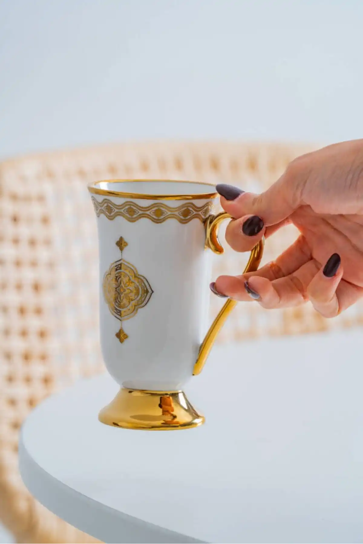 Acar Justina Gold Desenli Beyaz Porselen Kupa 200 ml