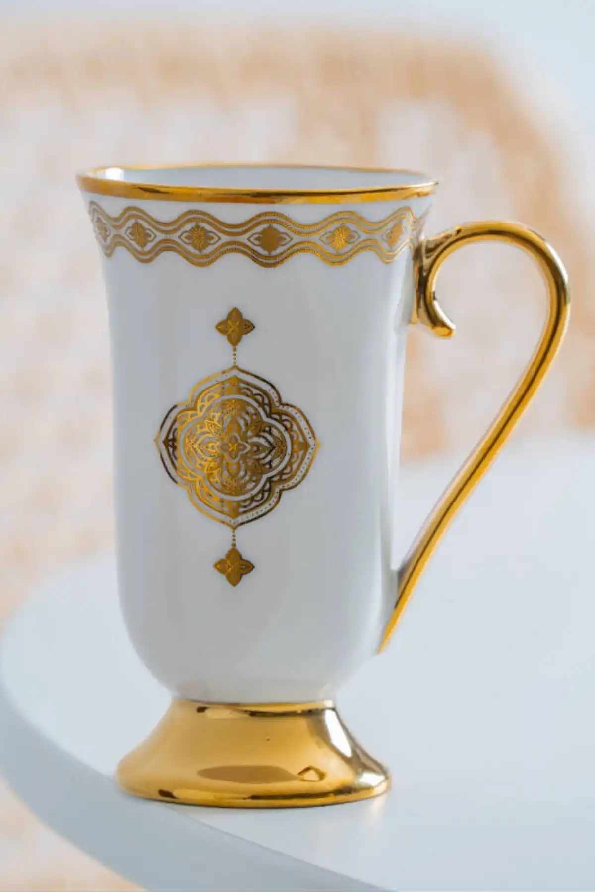 Acar Justina Gold Desenli Beyaz Porselen Kupa 200 ml