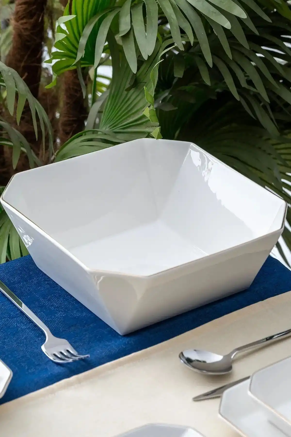 Acar PORWM5375 Gold Detaylı Beyaz Kare Porselen Yemek Takımı 29 Parça