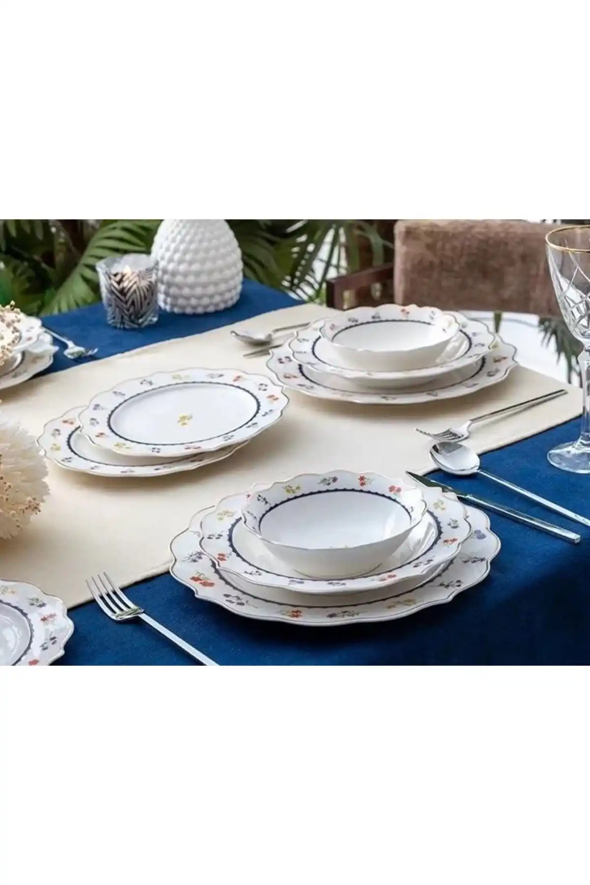 Acar PORWM6350 Çiçek Desenli Beyaz Yemek Takımı 24 Parça