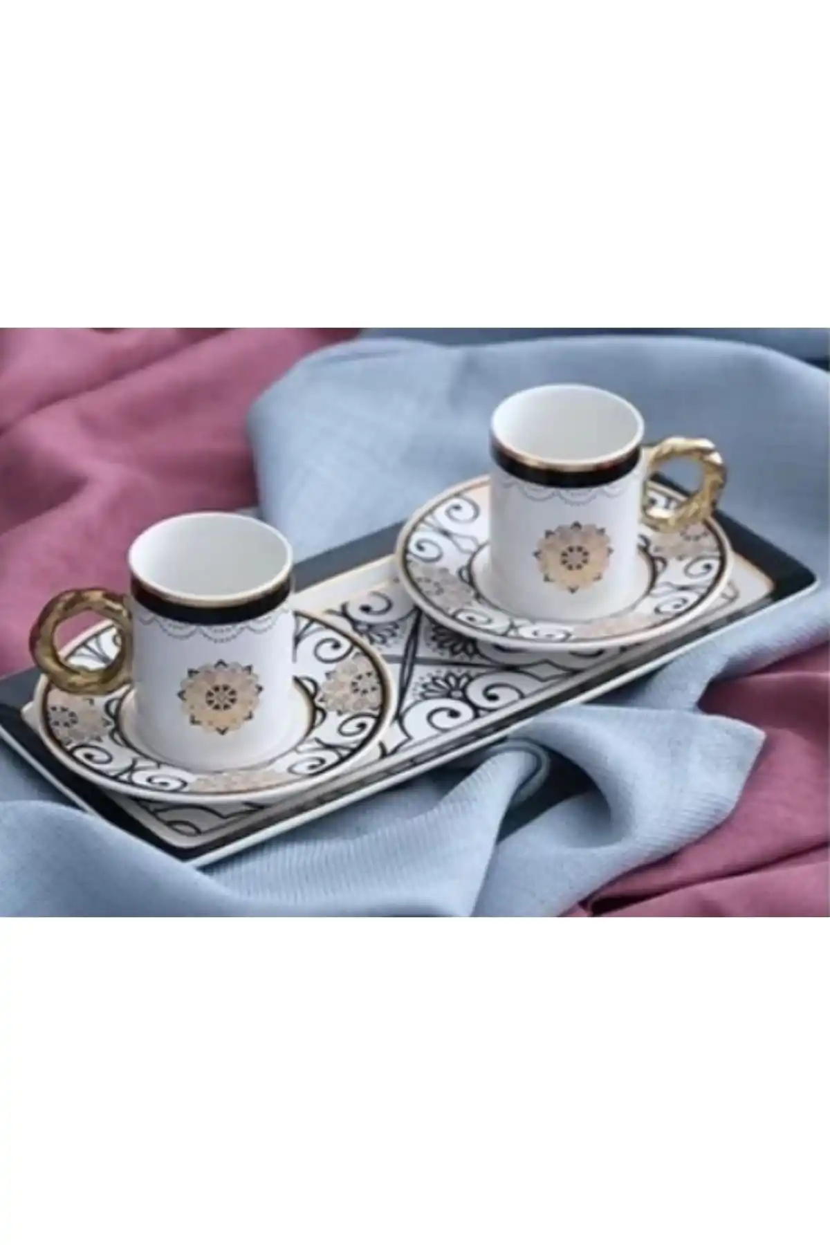 Acar SHP6015 Kırmızı Detaylı Kahve Fincan Takımı 2li