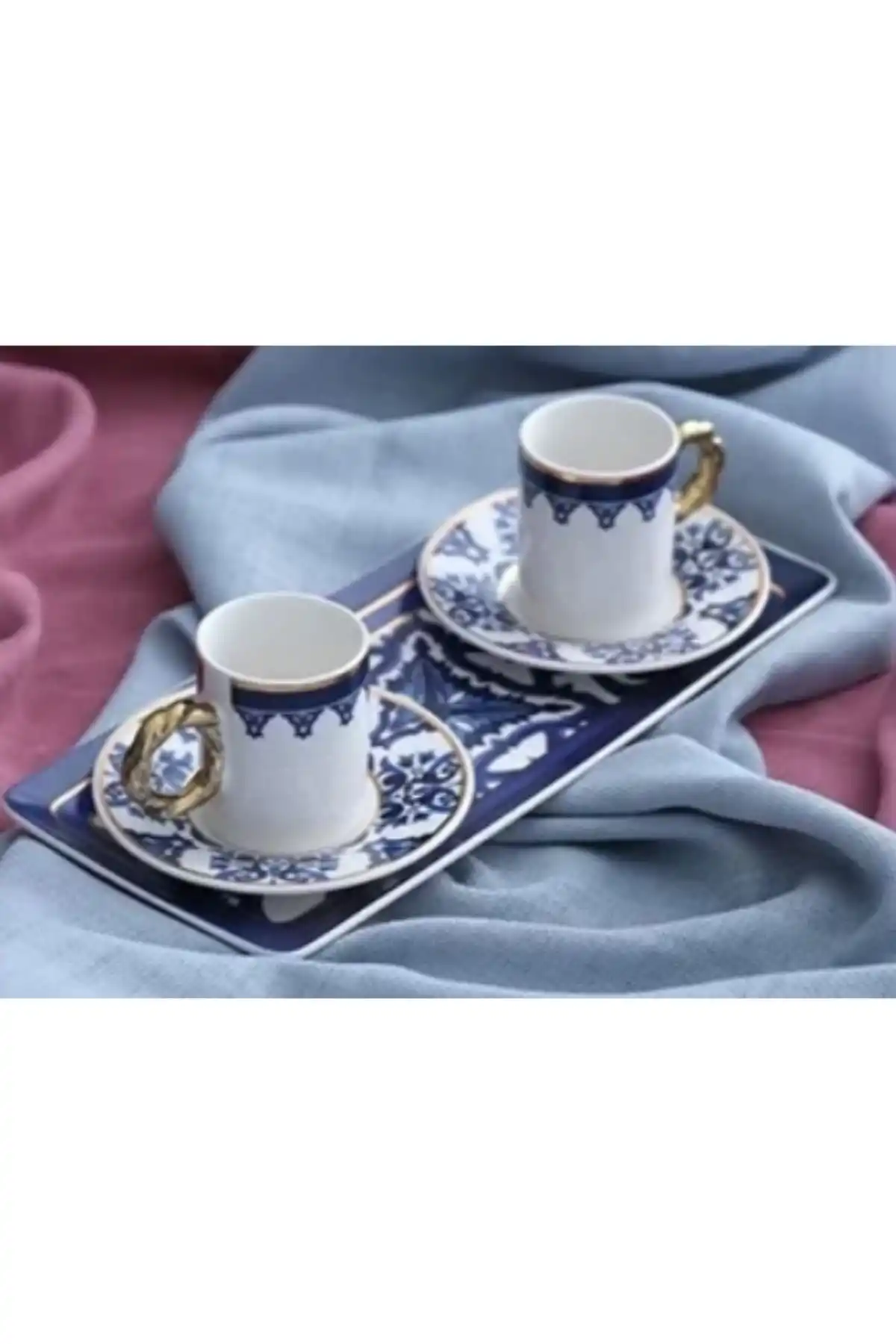 Acar SHP6015 Kırmızı Detaylı Kahve Fincan Takımı 2li