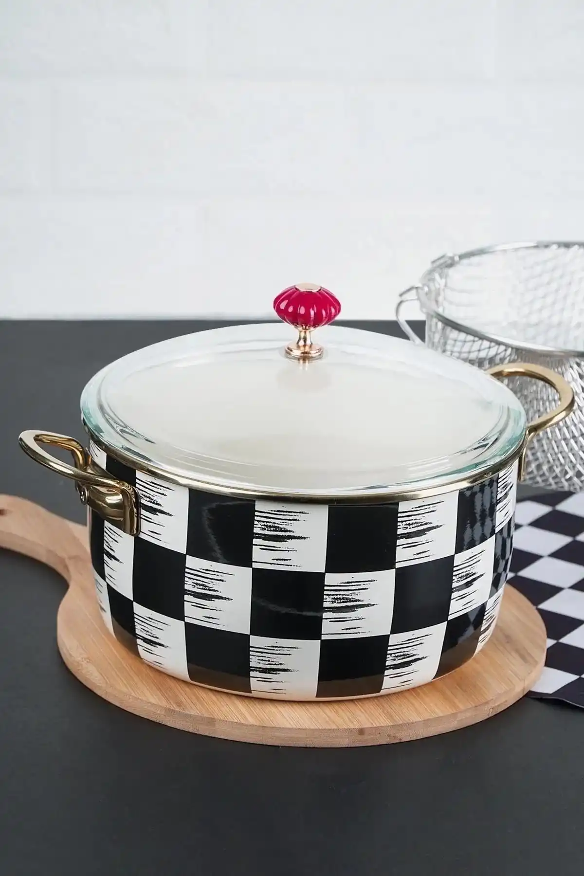 Acar XAP22.0249 Emaye Dama Desenli Kızartma Tenceresi 22 cm