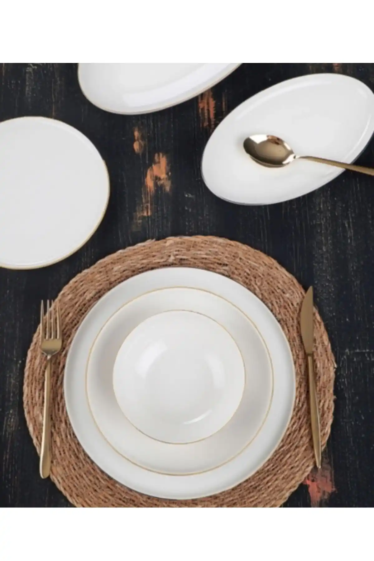 Acar XTL5540 Gold Detaylı Beyaz Porselen Yemek Takımı 27 Parça