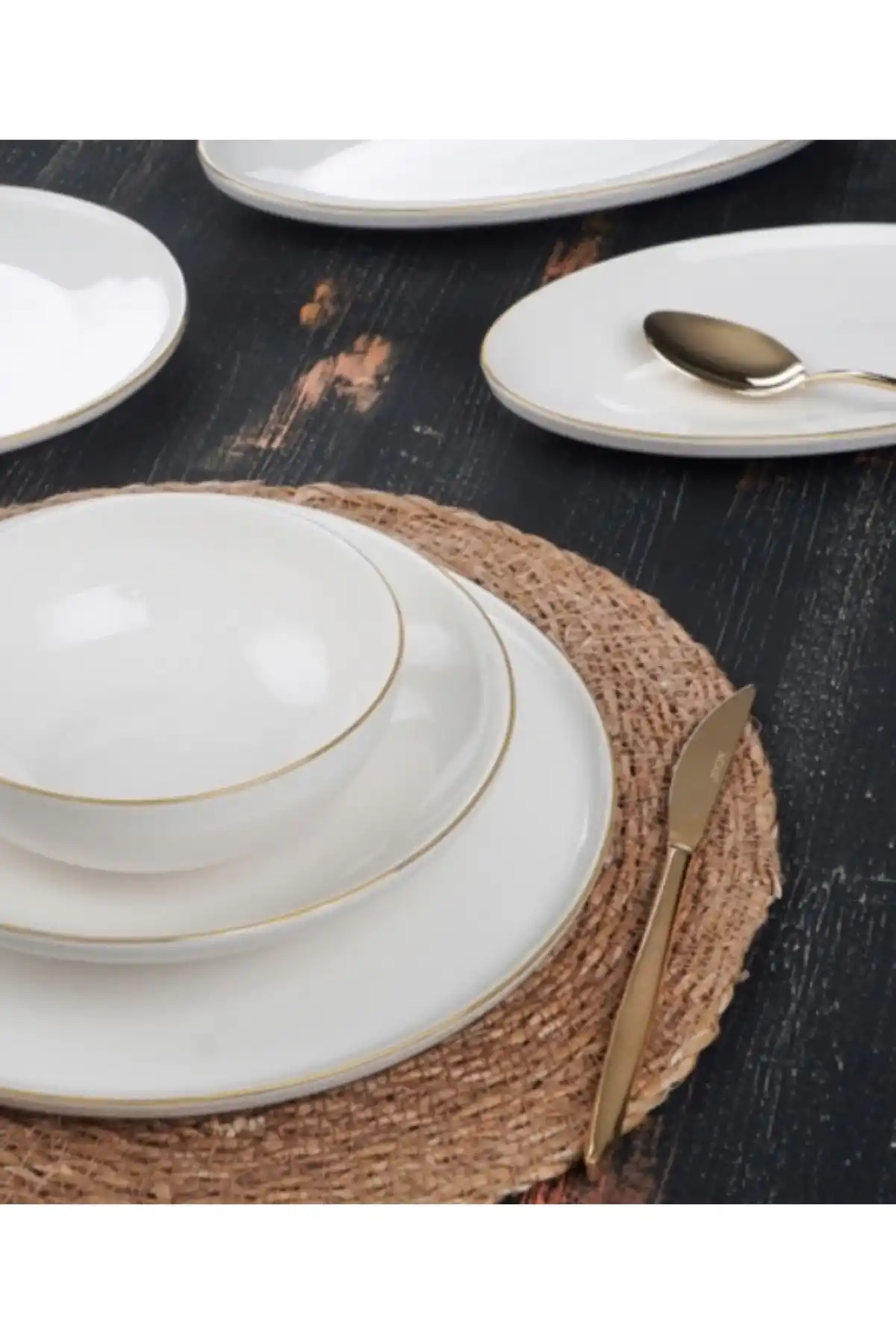 Acar XTL5540 Gold Detaylı Beyaz Porselen Yemek Takımı 27 Parça