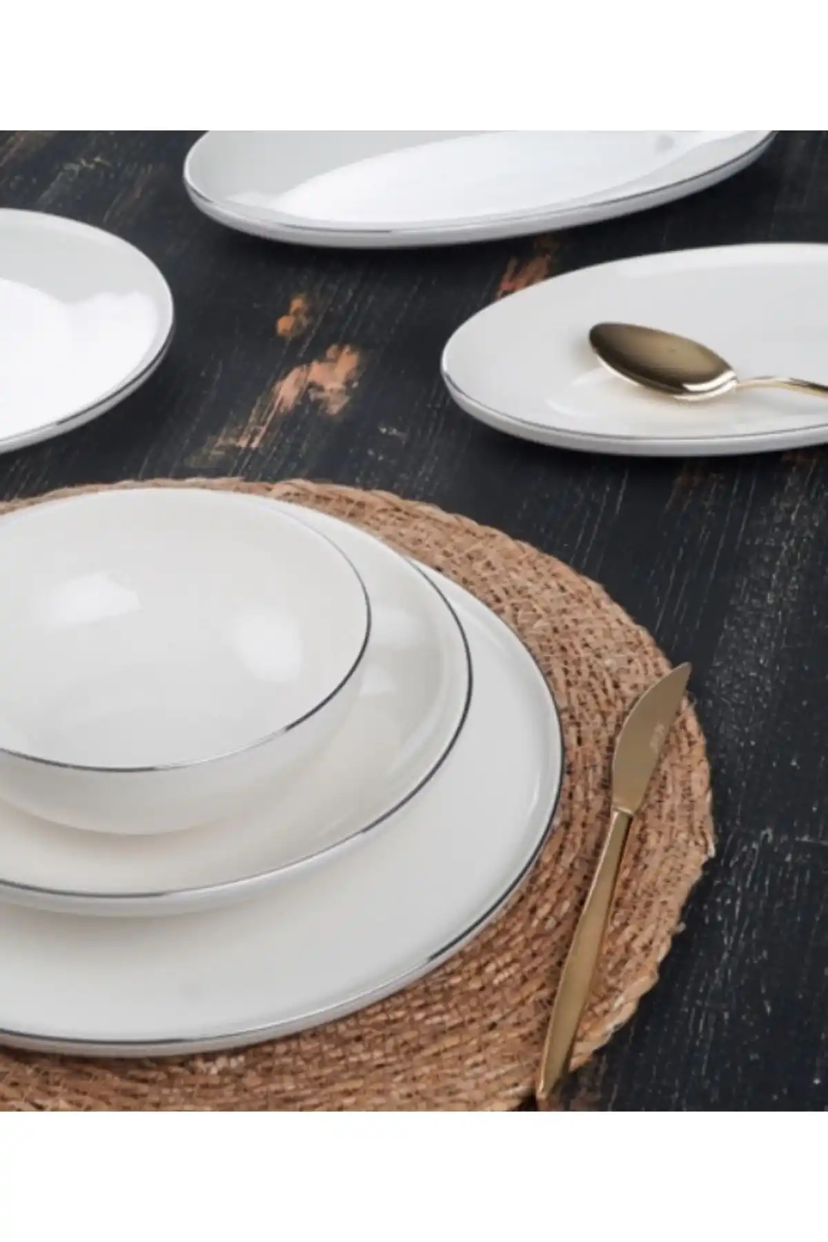 Acar XTL5541 Silver Detaylı Beyaz Porselen Yemek Takımı 27 Parça