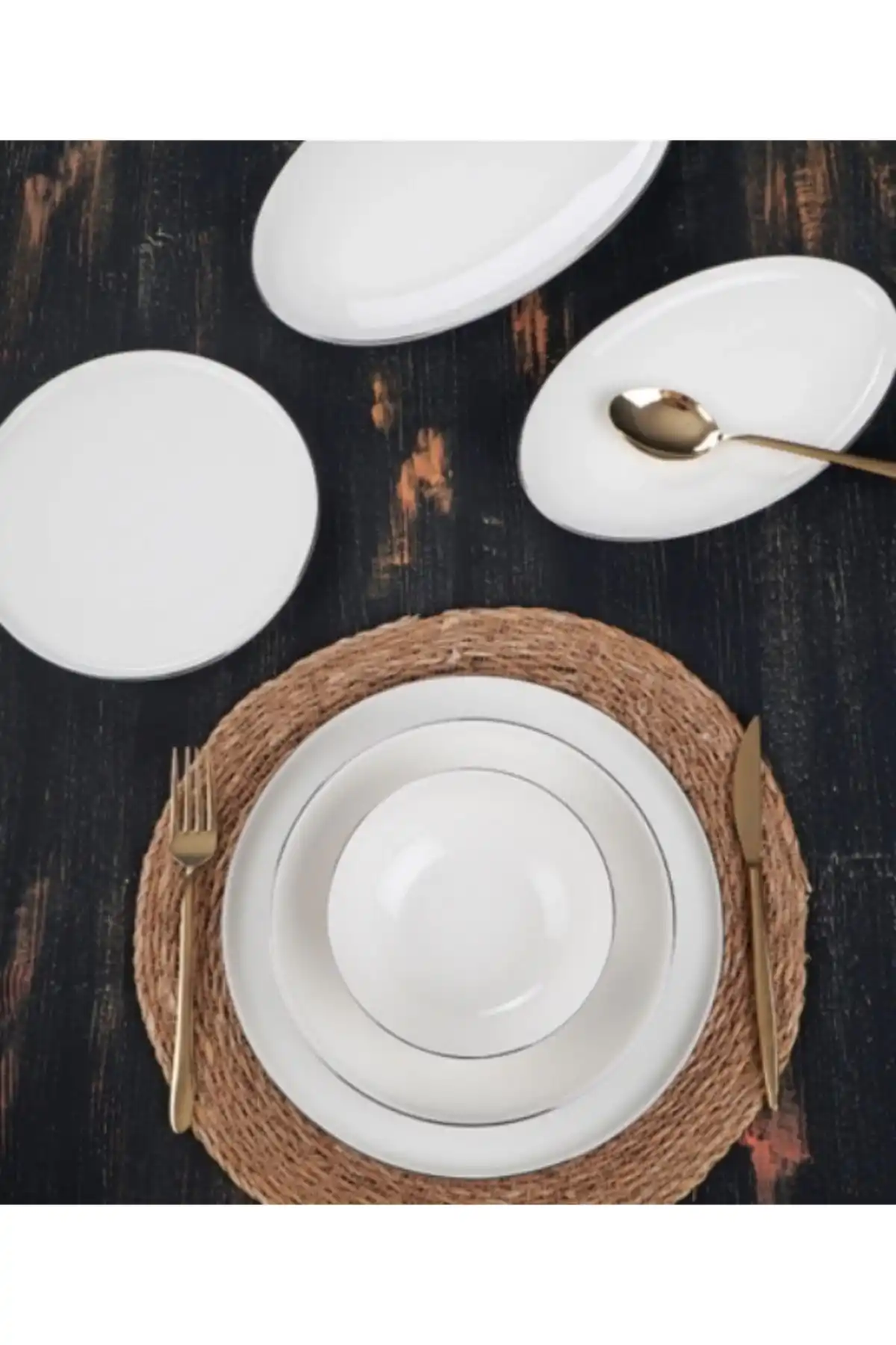 Acar XTL5541 Silver Detaylı Beyaz Porselen Yemek Takımı 27 Parça