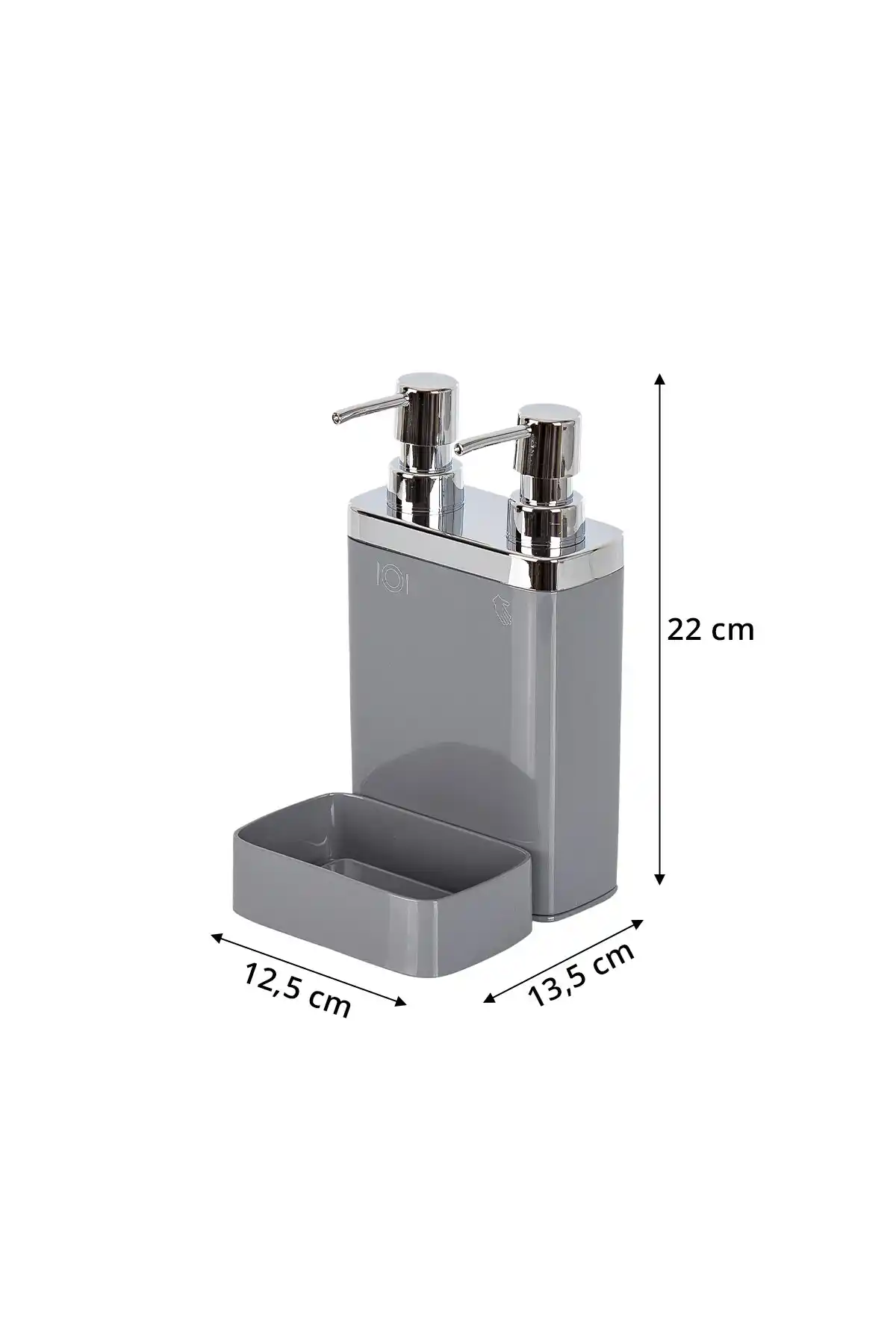 Ansan ANS E10-07 Viva Gri Plastik Sıvı Sabunluk 2li 12,5 x 13,5 x 22 cm