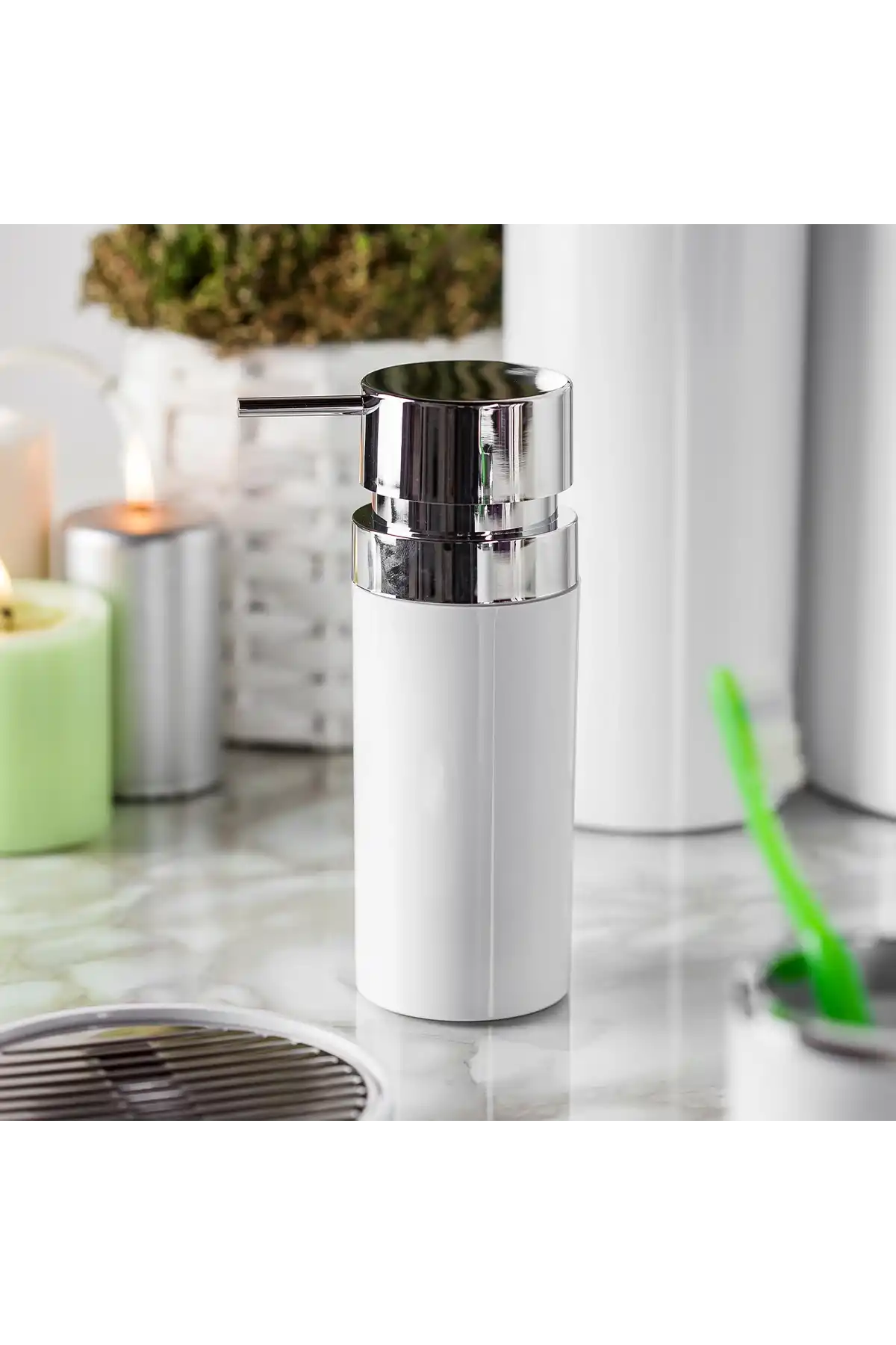 Ansan ANS E31-01 Lenox Plastik Beyaz Sıvı Sabunluk 6,5 x 18,5 cm 300 ml