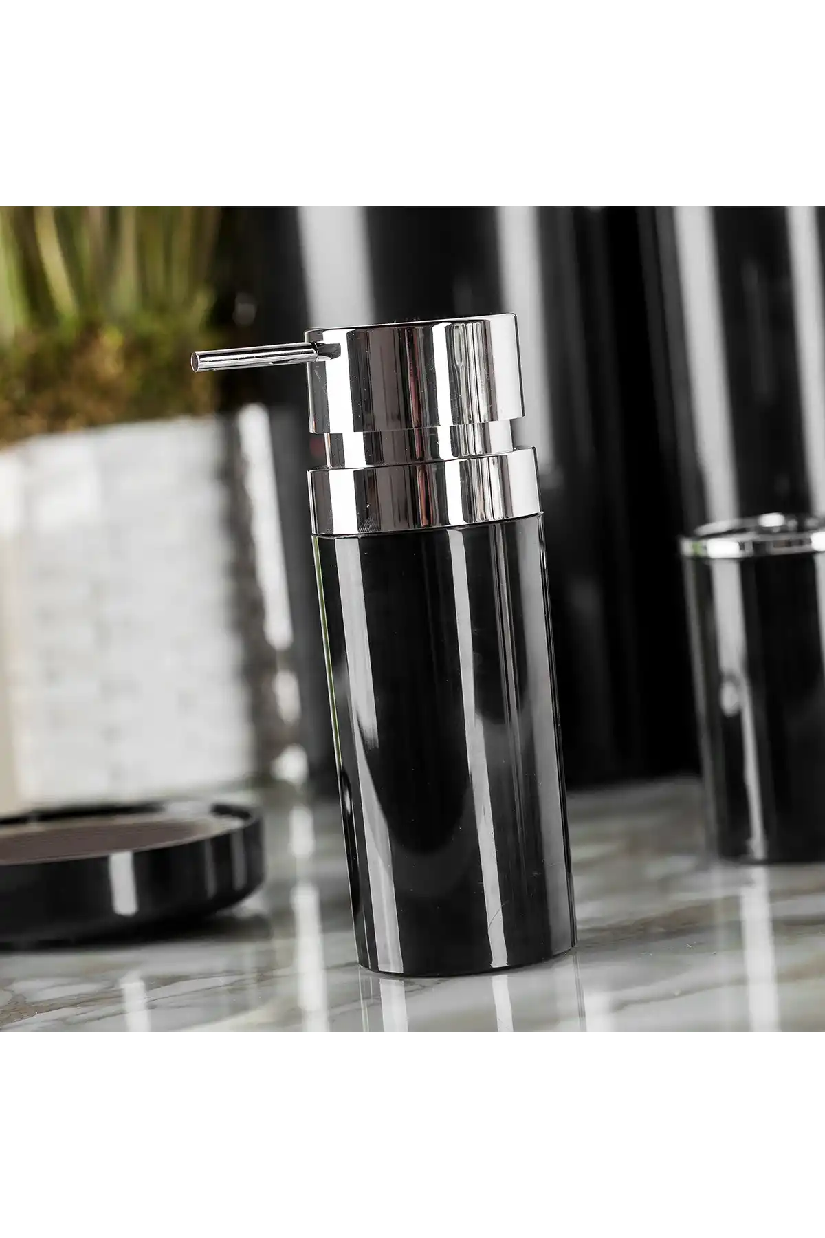 Ansan ANS E31-06 Lenox Plastik Siyah Sıvı Sabunluk 6,5 x 18,5 cm 300 ml