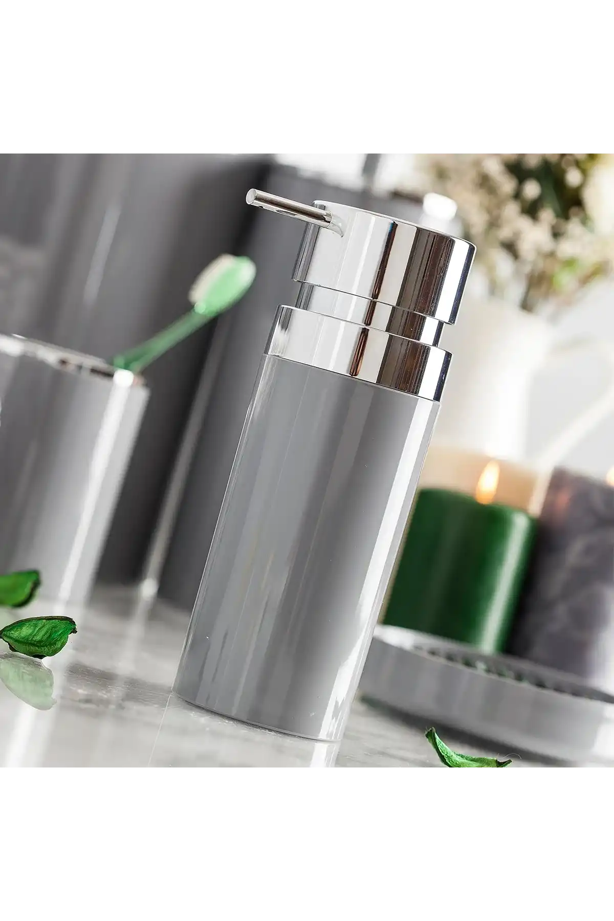 Ansan ANS E31-07 Lenox Plastik Gri Sıvı Sabunluk 6,5 x 18,5 cm 300 ml