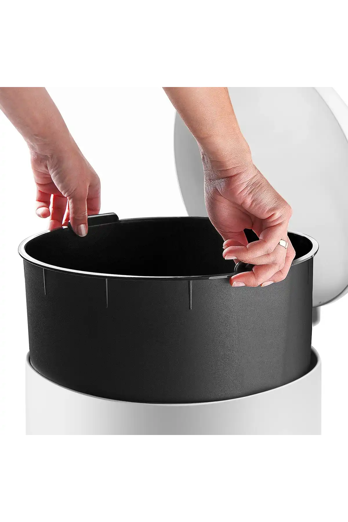 Ansan ANS E90-01 Bombe Kapaklı Beyaz Çelik Çöp Kovası 30 L / 31,3 cm × 41,06 cm × 56,1 cm