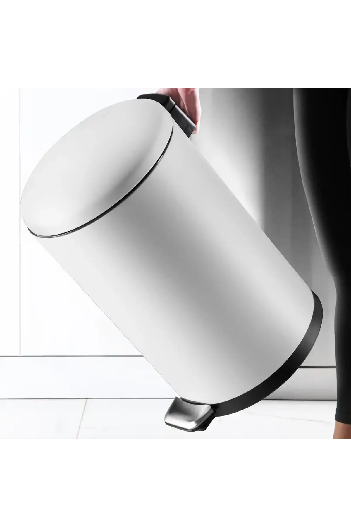 Ansan ANS E90-01 Bombe Kapaklı Beyaz Çelik Çöp Kovası 30 L / 31,3 cm × 41,06 cm × 56,1 cm