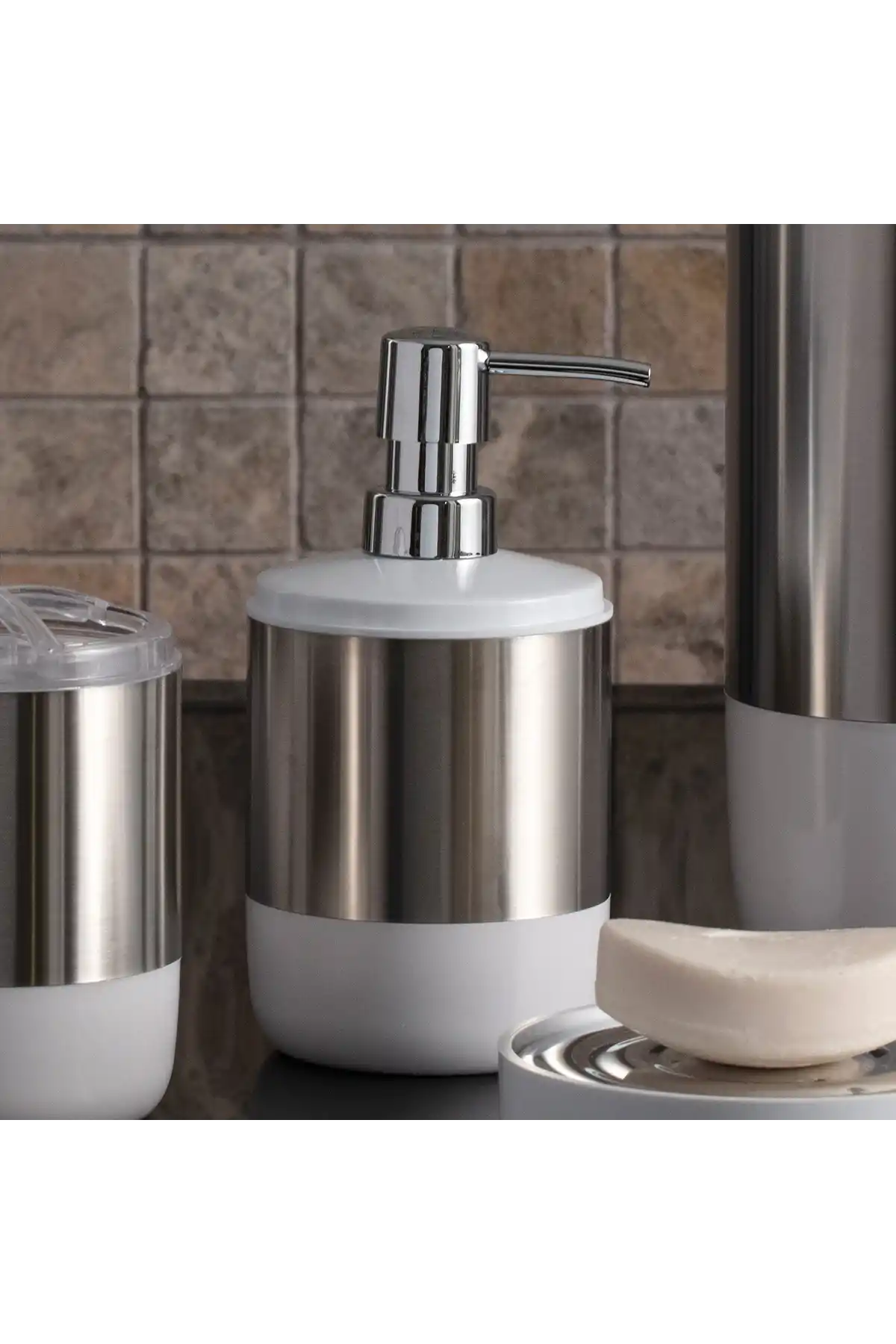 Ansan ANS SA06-01 Lima XL Plastik ve Çelik Beyaz Sıvı Sabunluk 9 x 18 cm / 800 ml