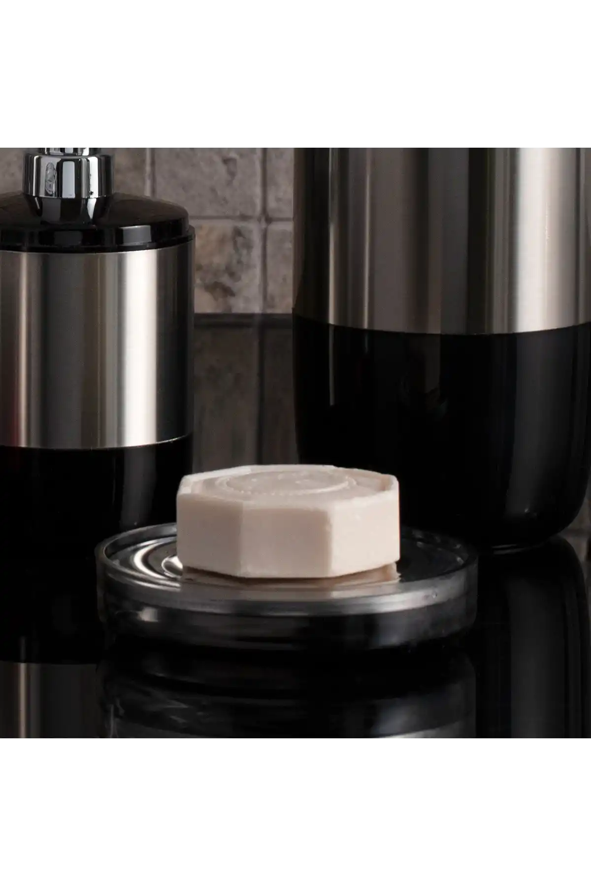 Ansan ANS SA07-25 Lima XL Plastik ve Çelik Şeffaf Siyah Katı Sabunluk 12,8 x 3 cm