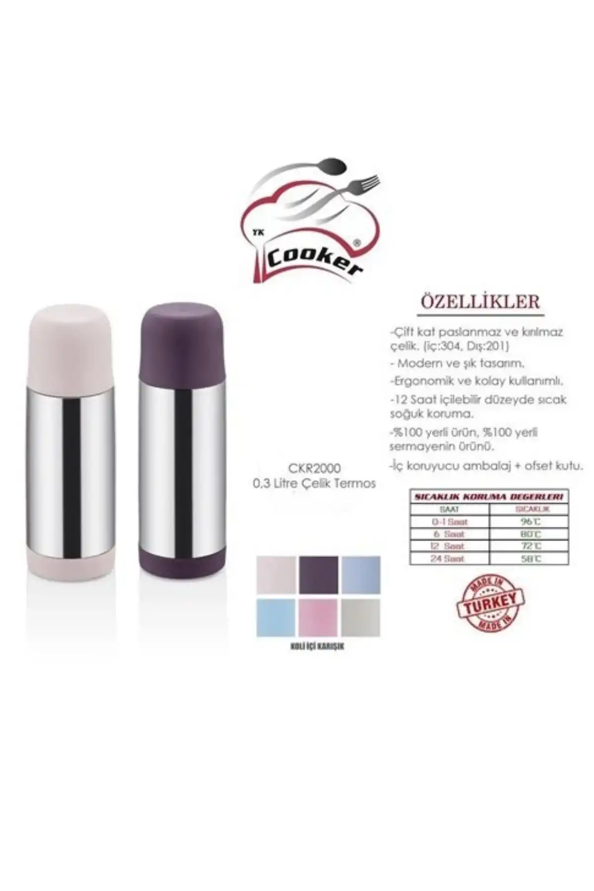 Cooker CKR2000 Çelik Termos 300 Cc Tekli