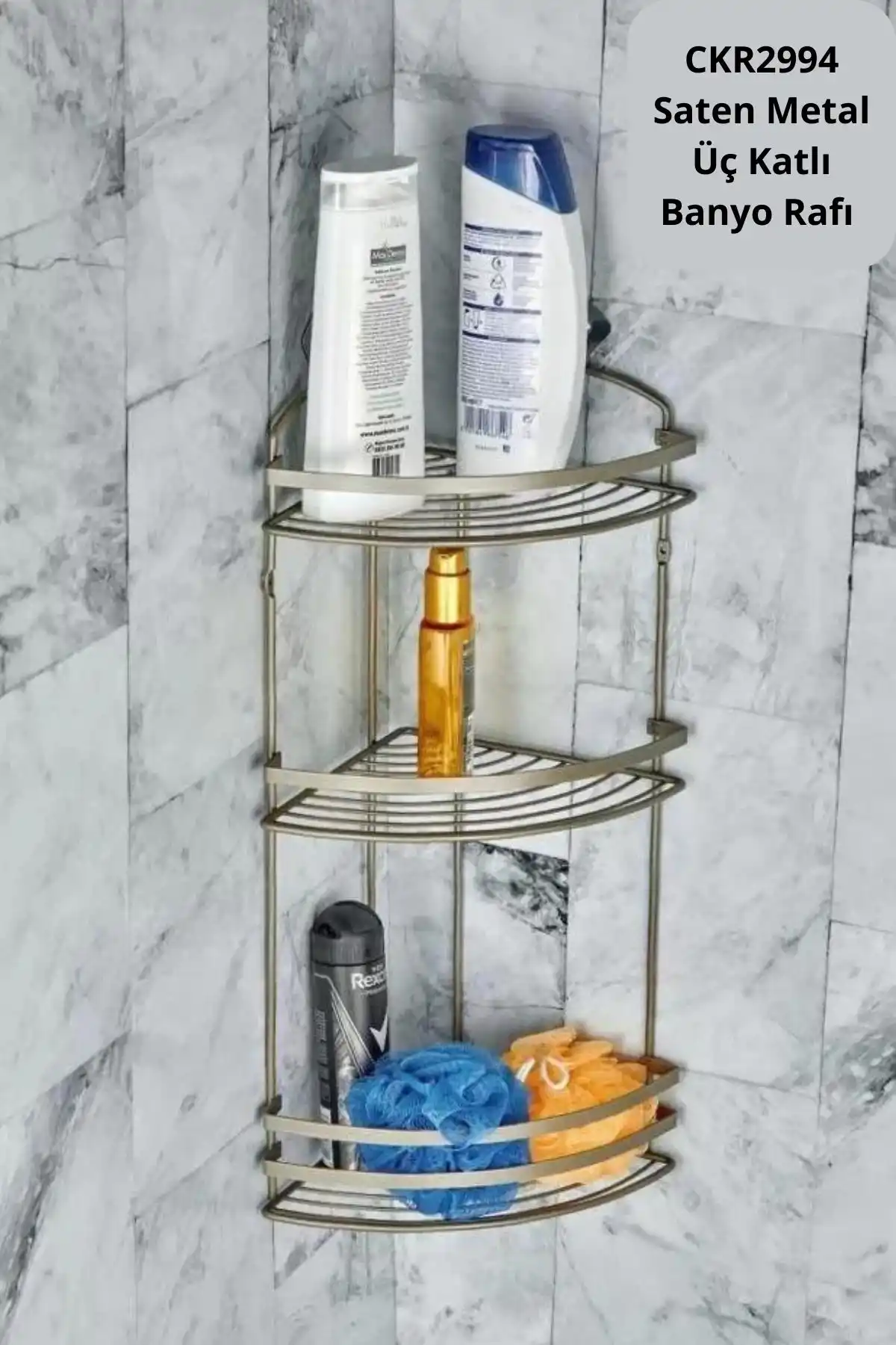 Cooker CKR2994 Saten Metal Üç Katlı Banyo Rafı