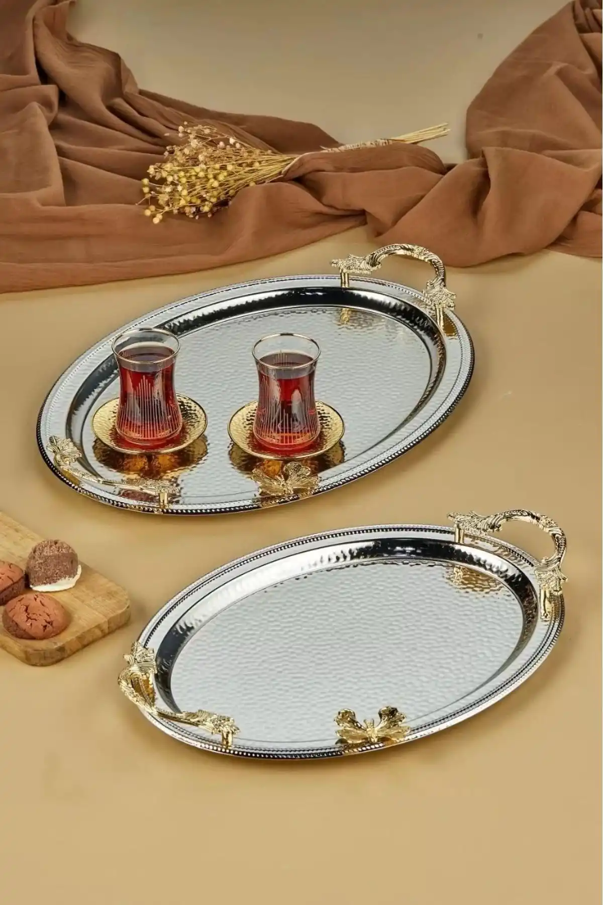 Cooker CKR3251 Kelebekli Metal Tepsi Seti 2li