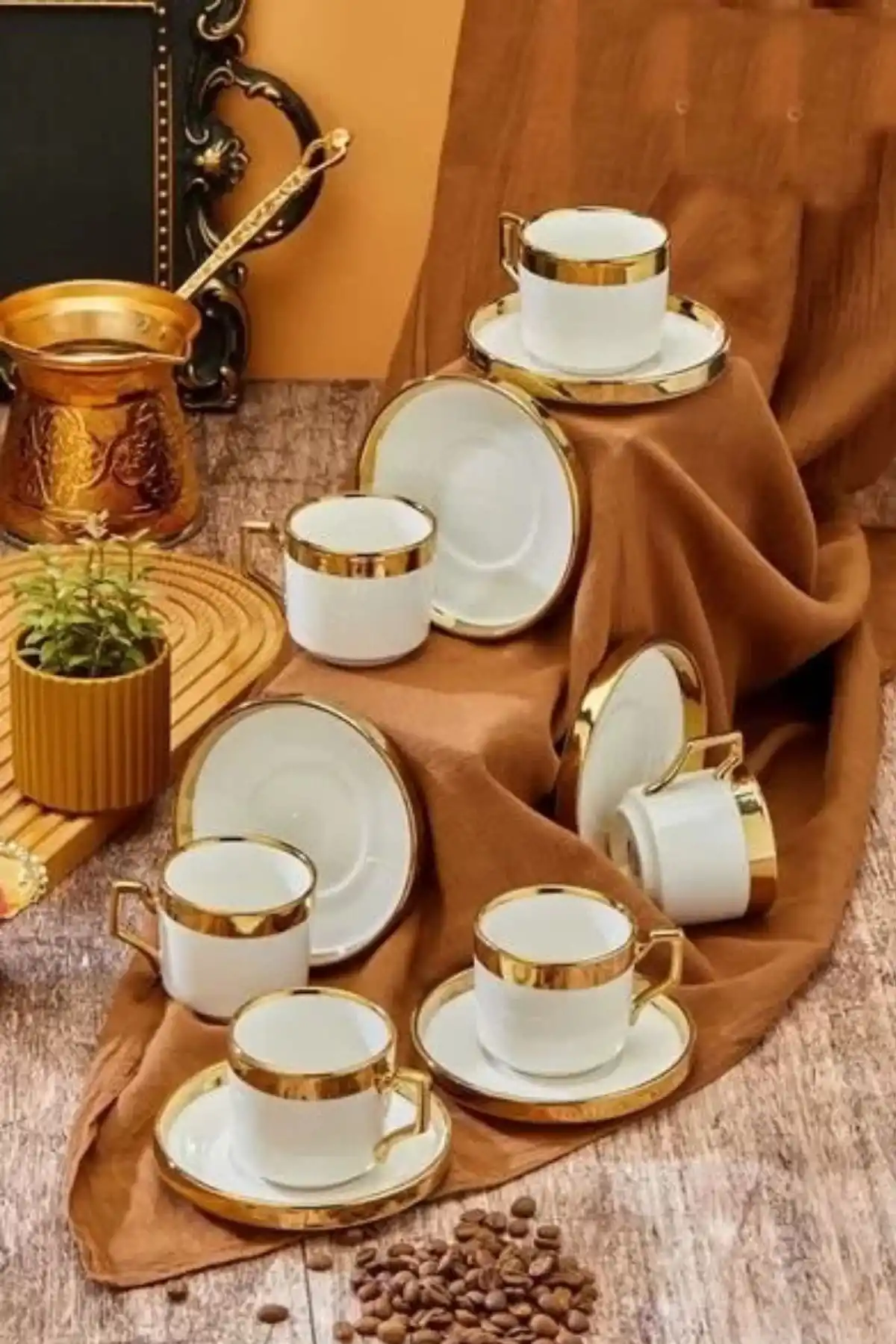 Cooker CKR3524 Gold Detaylı Porselen Kahve Fincan Takımı 6lı