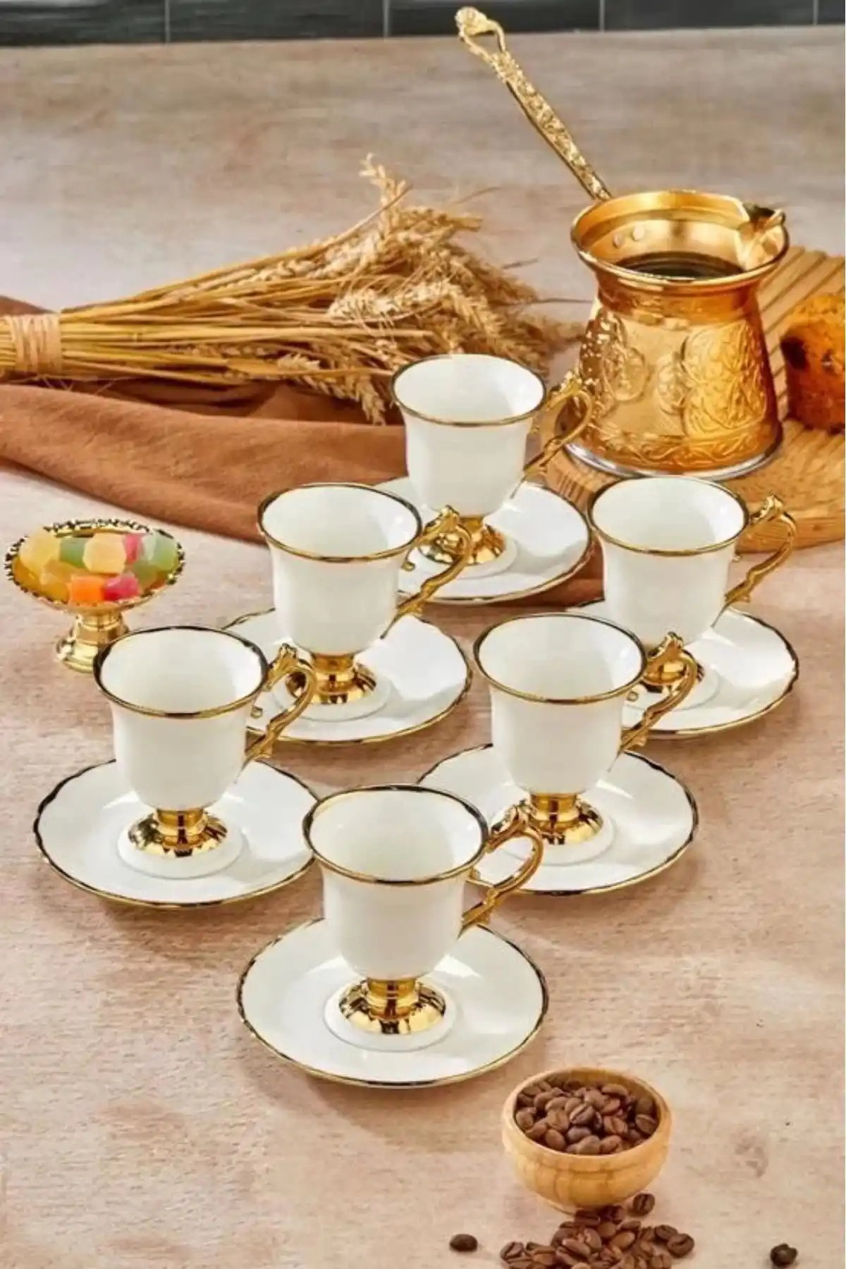 Cooker CKR3533 Gold Detaylı Porselen Kahve Fincan Takımı 6lı