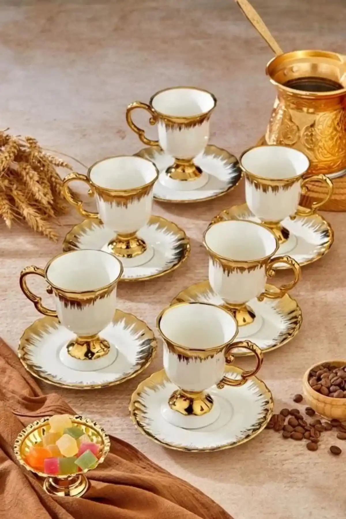 Cooker CKR3534 Gold Detaylı Beyaz Porselen Kahve Fincan Takımı 6lı