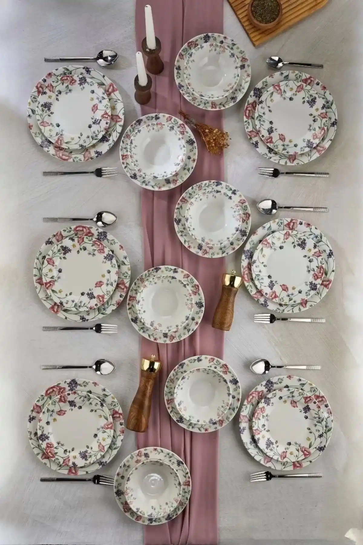 Cooker CKR4160 Çiçek Desenli Dijital Baskılı Porselen Yemek Seti 24 Parça