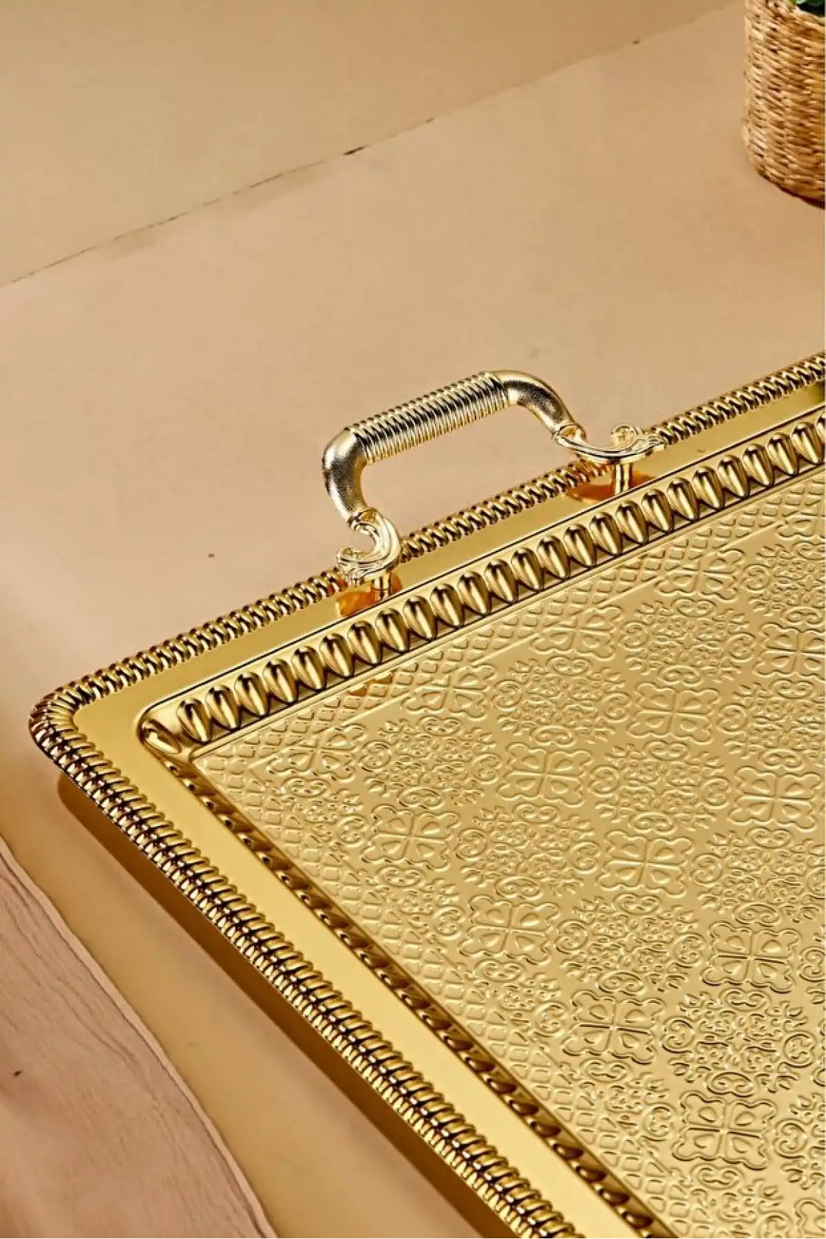 Cooker Gold Renk Dikdörtgen Metal Tepsi 60x40 cm