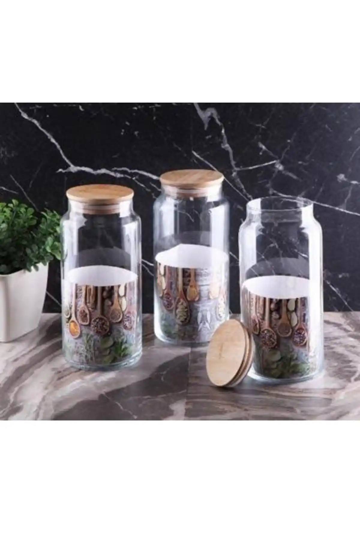 Gönül 2736 Bambu Kapaklı Cam Kavanoz 1300cc 3 Adet