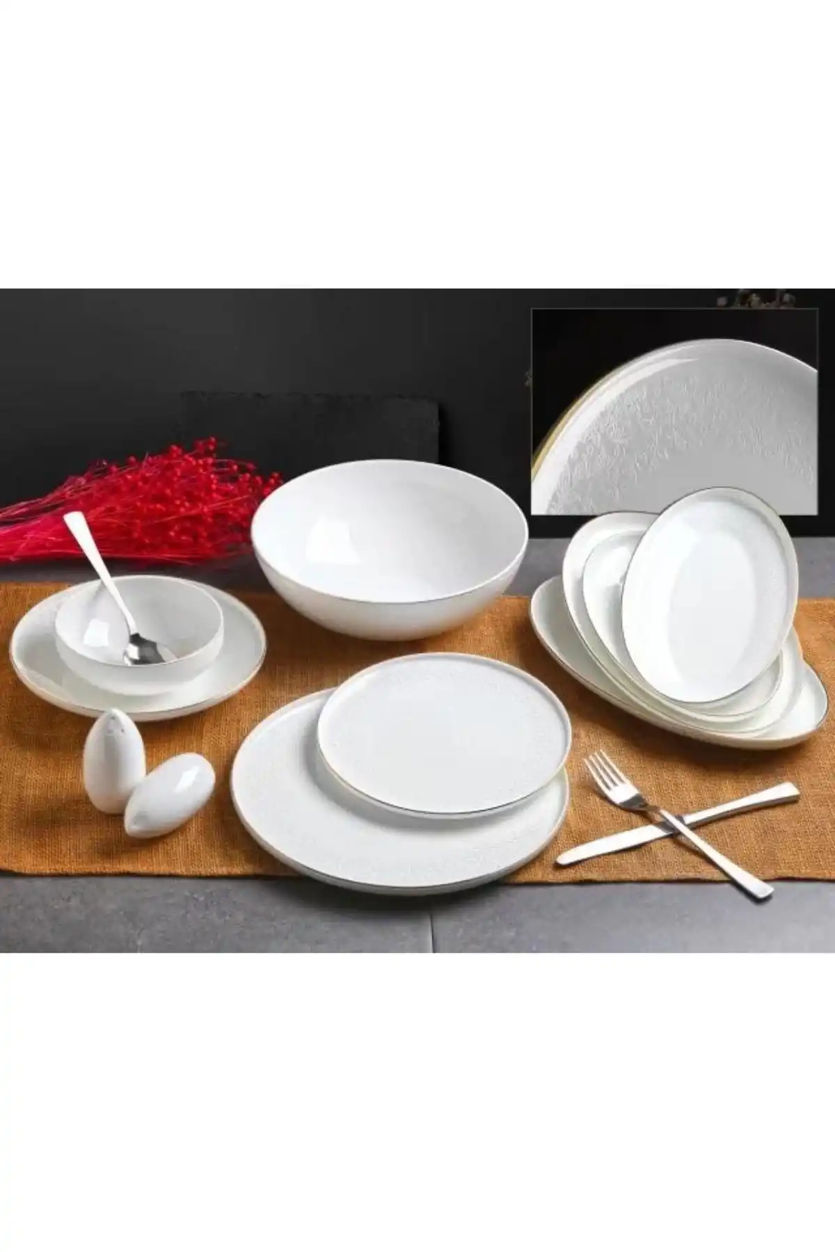 Gönül GNL3164 Gold Desenli Porselen Yemek Takımı 55 Parça